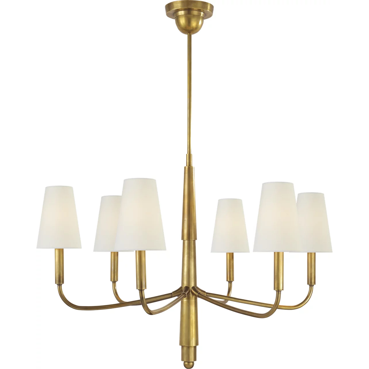 Thomas O'Brien Farlane 6 Light 34 inch Hand-Rubbed Antique Brass Chandelier Ceiling Light in Linen, Small