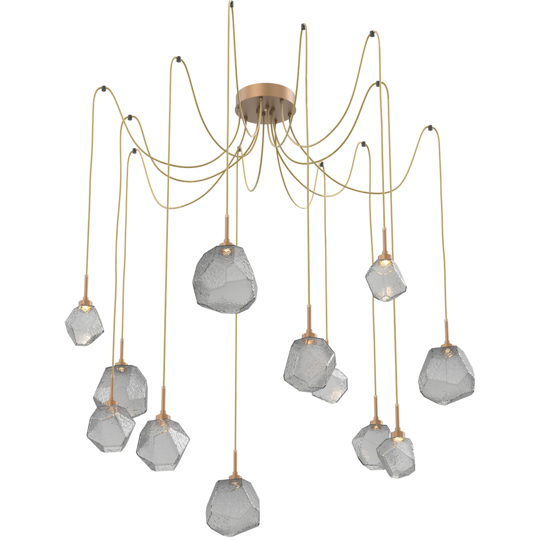 Gem LED 17 inch Novel Brass Swag Multi-Pendant Ceiling Light in 3000K LED, Smoke