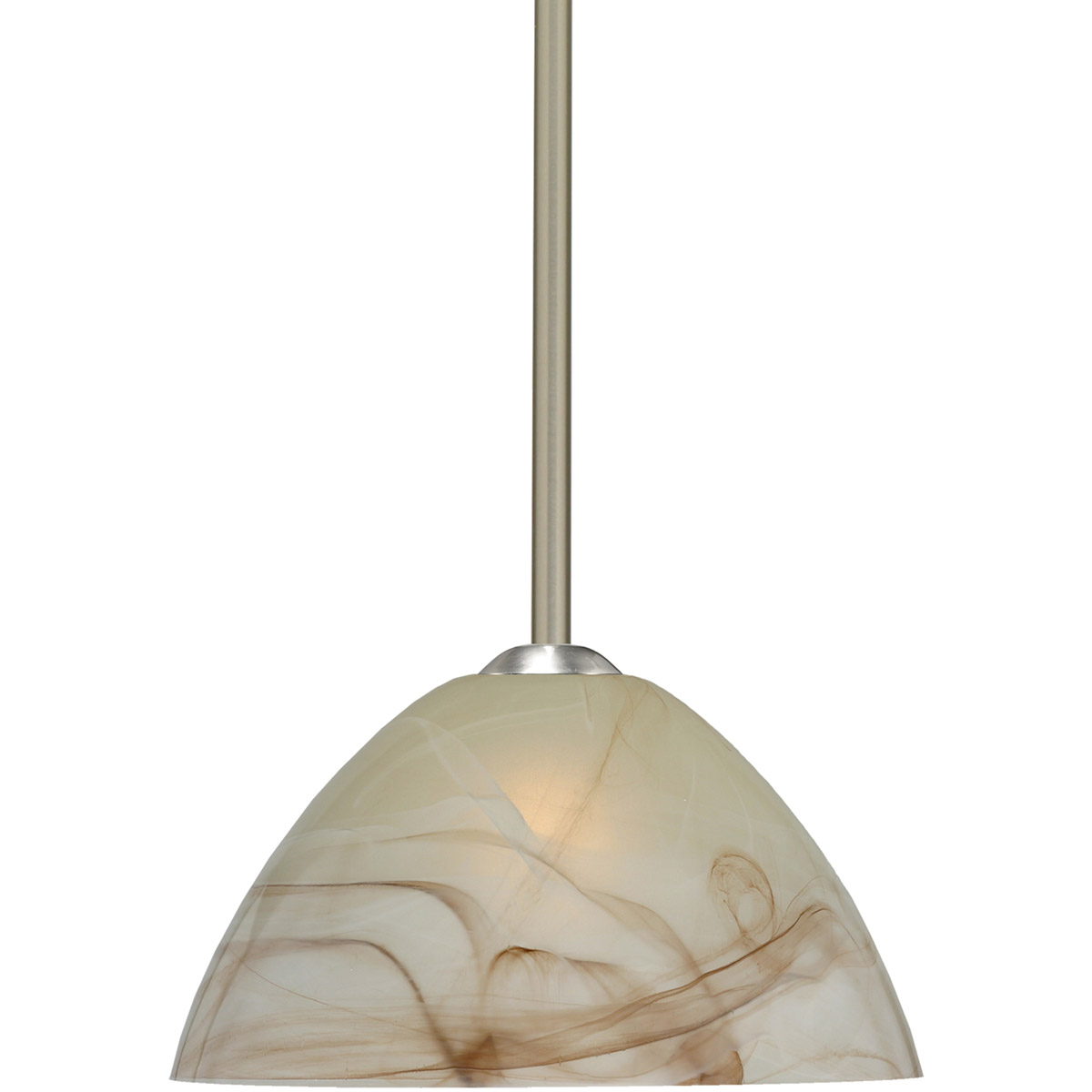 Tessa 1 Light Satin Nickel Stem Pendant Ceiling Light in Incandescent, Mocha Glass