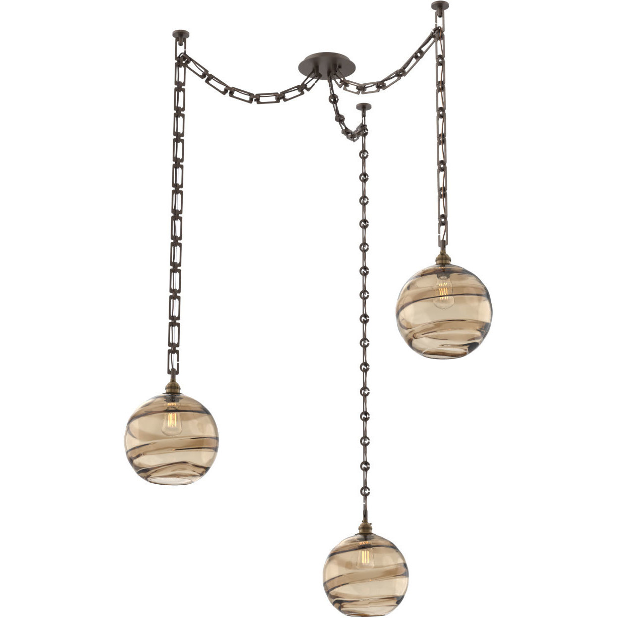 Terra 3 Light 18 inch Flat Bronze Swag Multi-Pendant Ceiling Light in Optic Rib Bronze, Rectangular Chain
