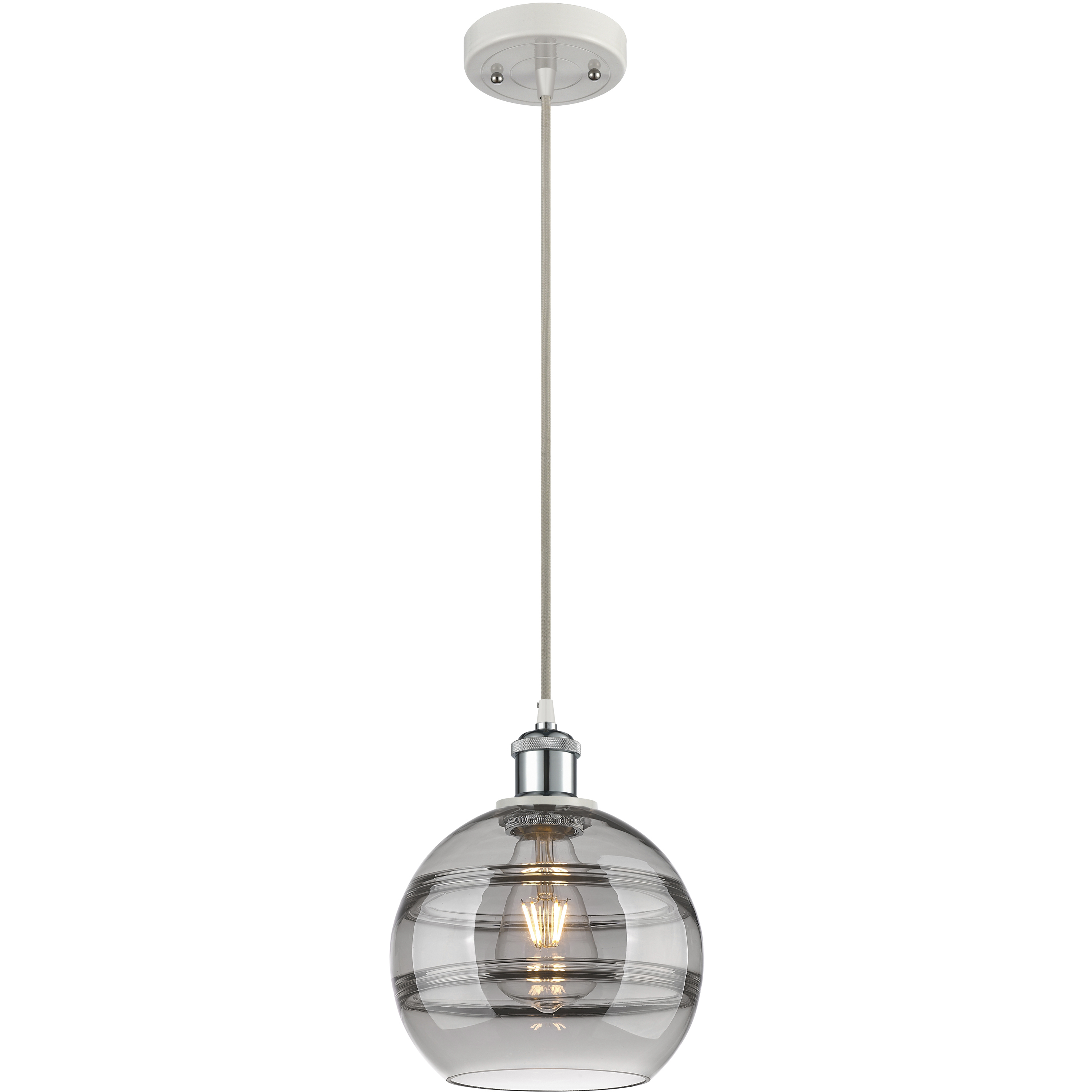 Ballston Rochester 1 Light 8 inch White Polished Chrome Cord Hung Mini Pendant Ceiling Light