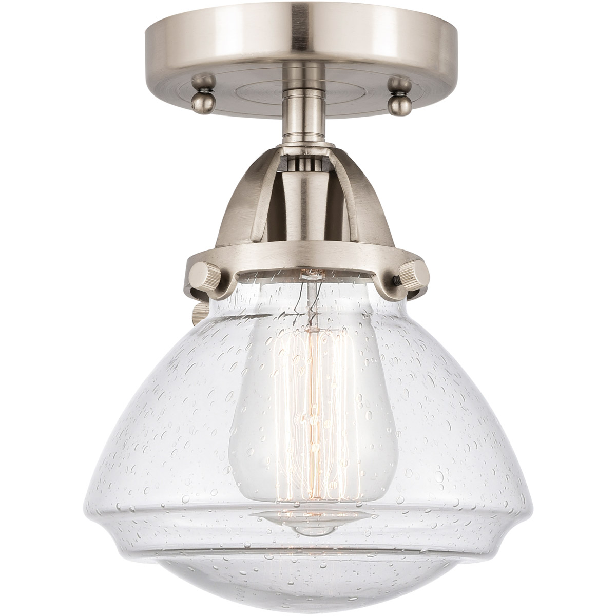 Nouveau 2 Olean LED 7 inch Brushed Satin Nickel Semi-Flush Mount Ceiling Light in Seedy Glass
