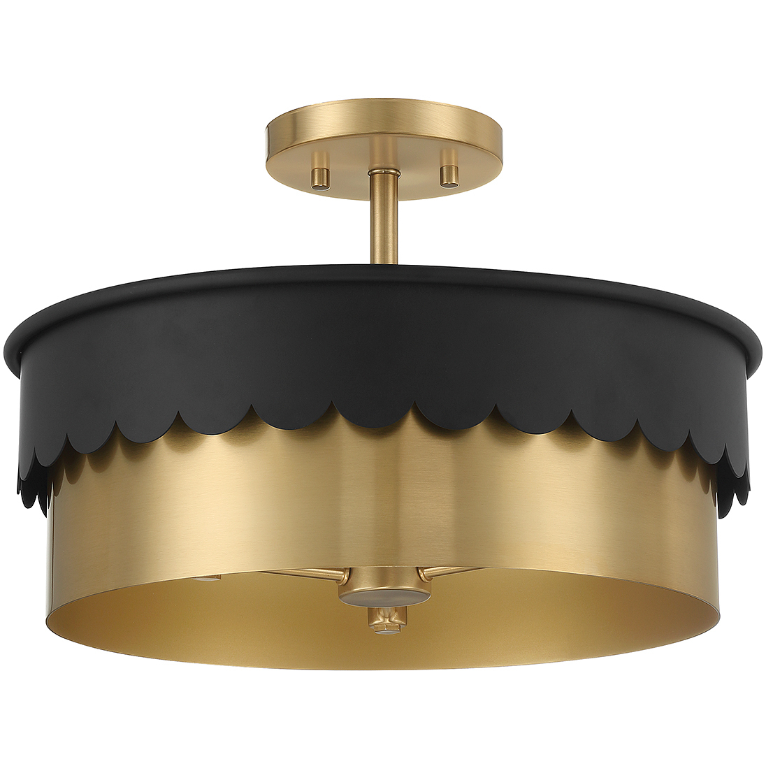 Stella 3 Light 16 inch Matte Black with Natural Brass Semi-Flush Ceiling Light