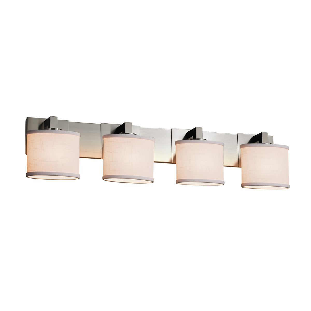 Textile 4 Light 35.25 inch Brushed Nickel Vanity Light Wall Light in White, Cylinder with Flat Rim, Incandescent