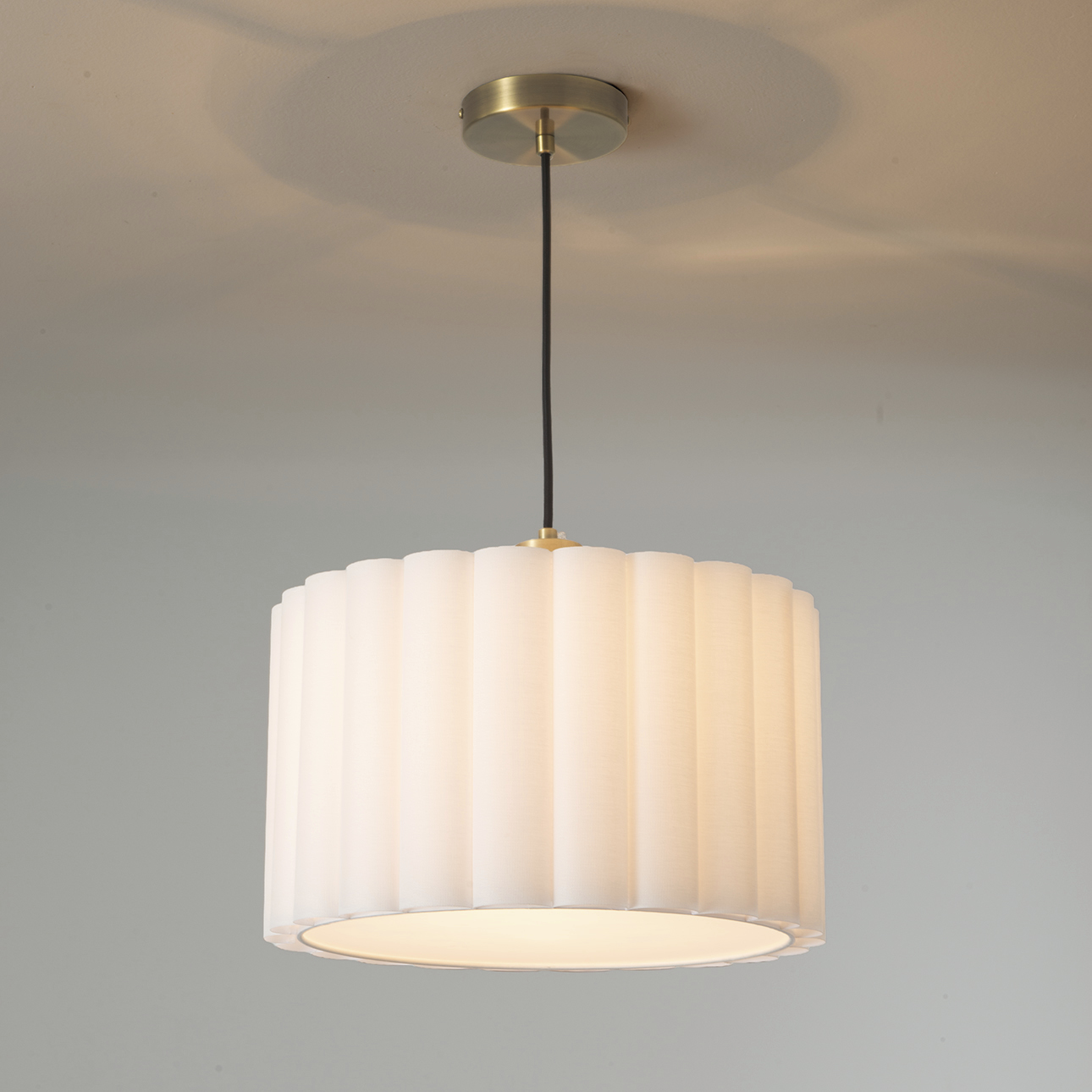 Scalloped 1 Light 15 inch Weathered Brass and Walnut Pendant Ceiling Light