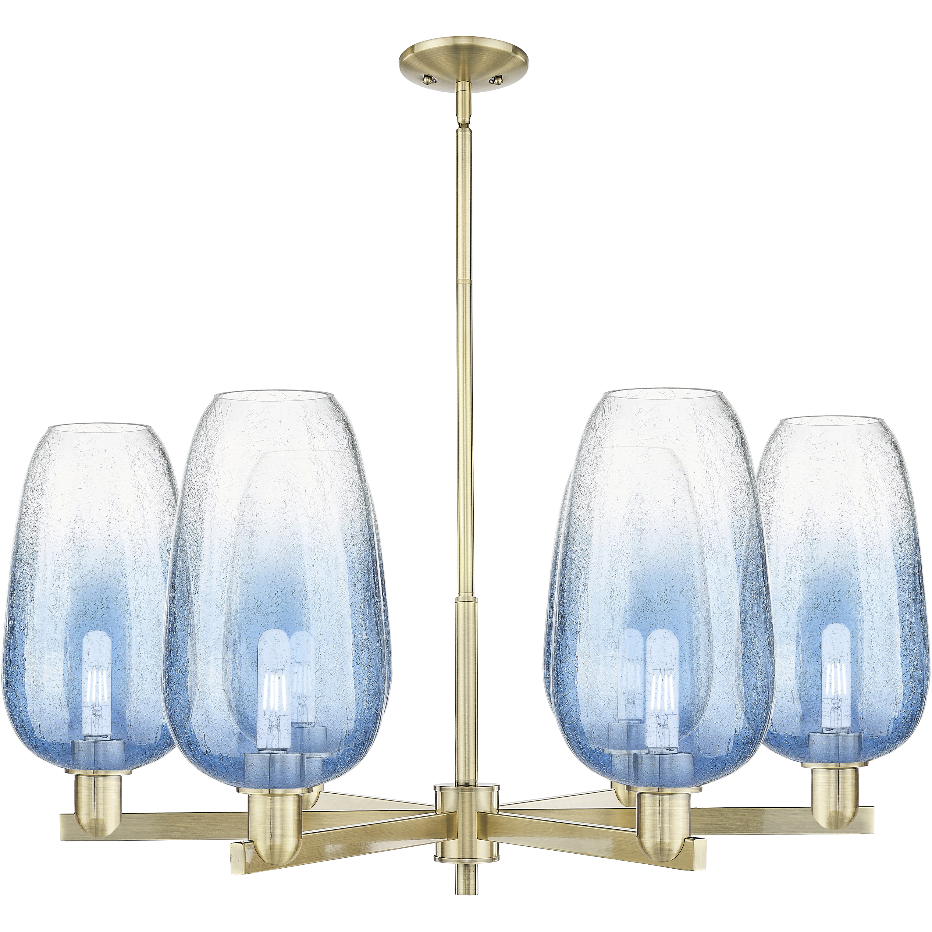 Brookhaven Flute 6 Light 23.88 inch Antique Brass Chandelier Ceiling Light in Sapphire Blue Glass