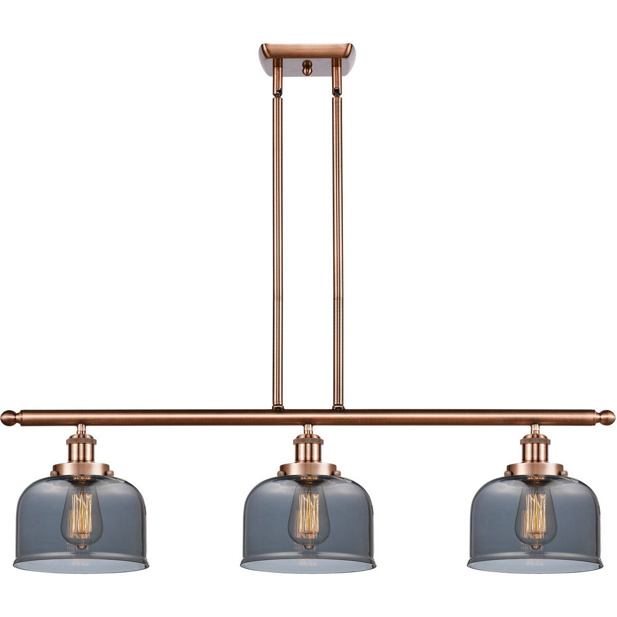 Ballston Large Bell LED 36 inch Antique Copper Island Light Ceiling Light in Plated Smoke Glass