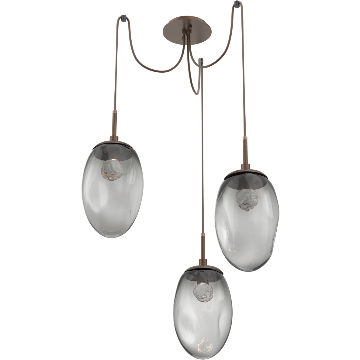 Meteo LED 17 inch Burnished Bronze Swag Multi-Pendant Ceiling Light in 2700K LED, Floret Inner - Smoke Outer
