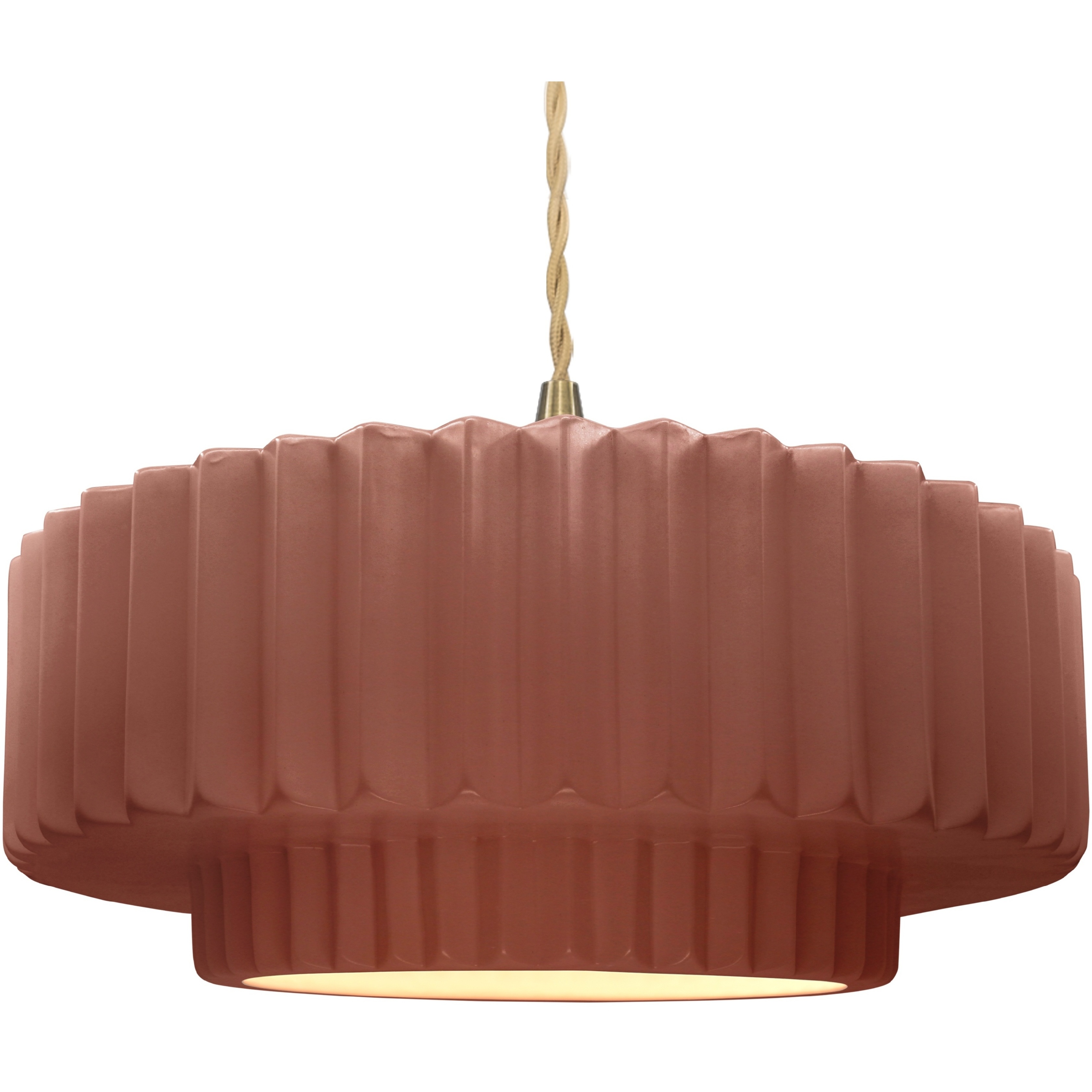 Radiance Collection - Pleated Tier Pendant Ceiling Light in Brushed Brass, Replaceable Bulb, Beige Twist Cord, Canyon Clay, 16.25W x 6H, Form+Finish+Function