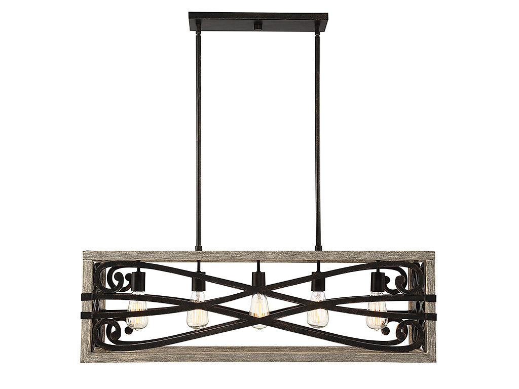 Amador 5 Light 38 inch Noblewood / Iron Linear Chandelier Ceiling Light
