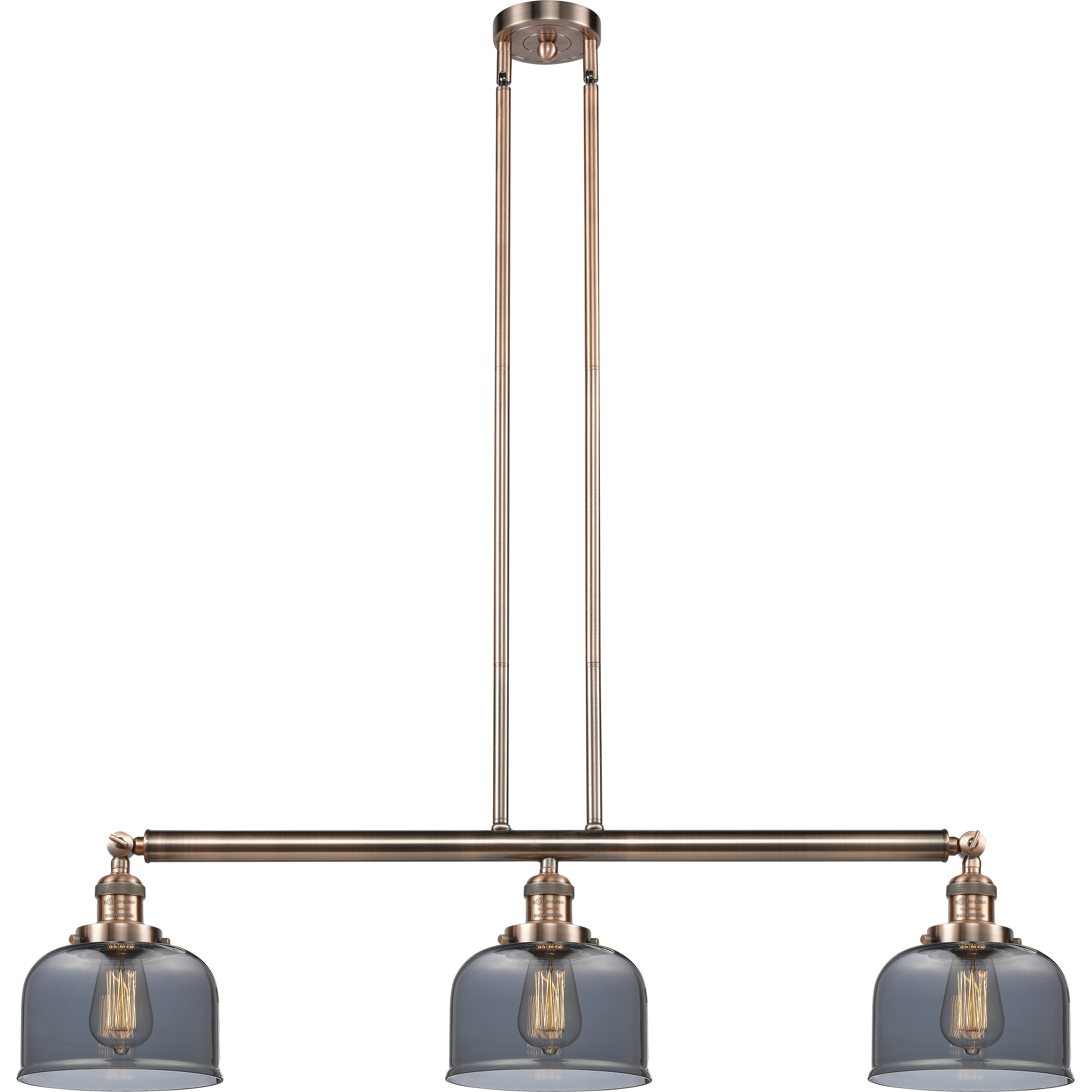 Franklin Restoration Large Bell LED 41 inch Antique Copper Island Light Ceiling Light in Plated Smoke Glass, Franklin Restoration