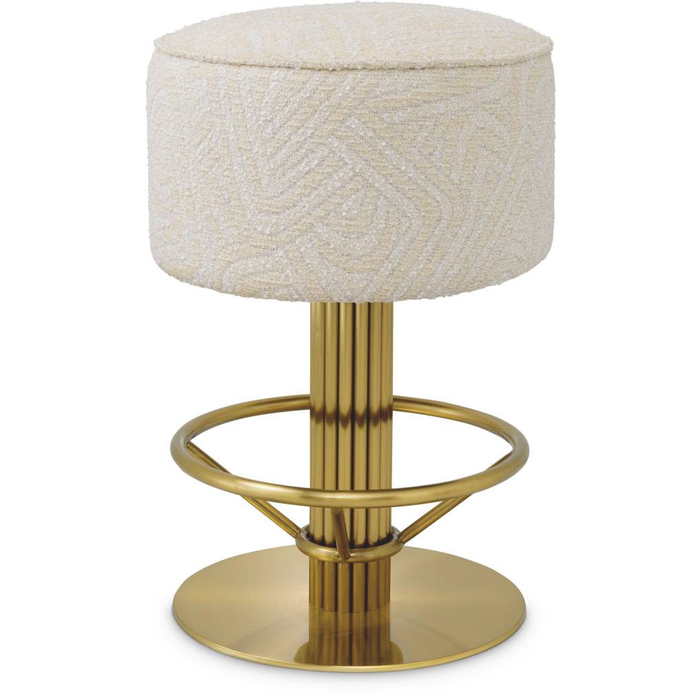 Carleton 26.77 inch Brushed Brass and Camari Cream and Swivel Base Bar Stool