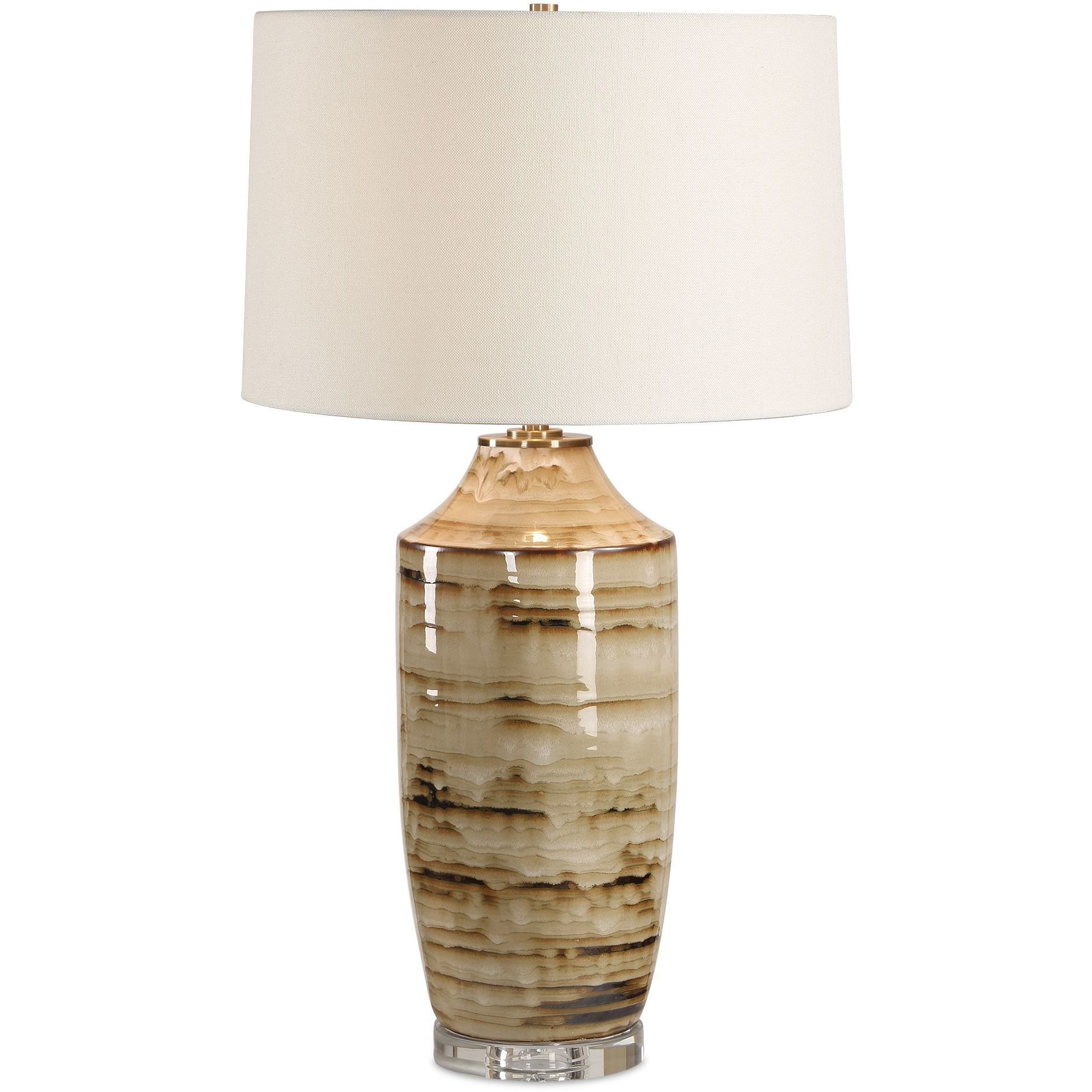 Schneider 29.25 inch 150 watt Brown Drip Glaze and Antique Brass and Clear Crystal Table Lamp Portable Light