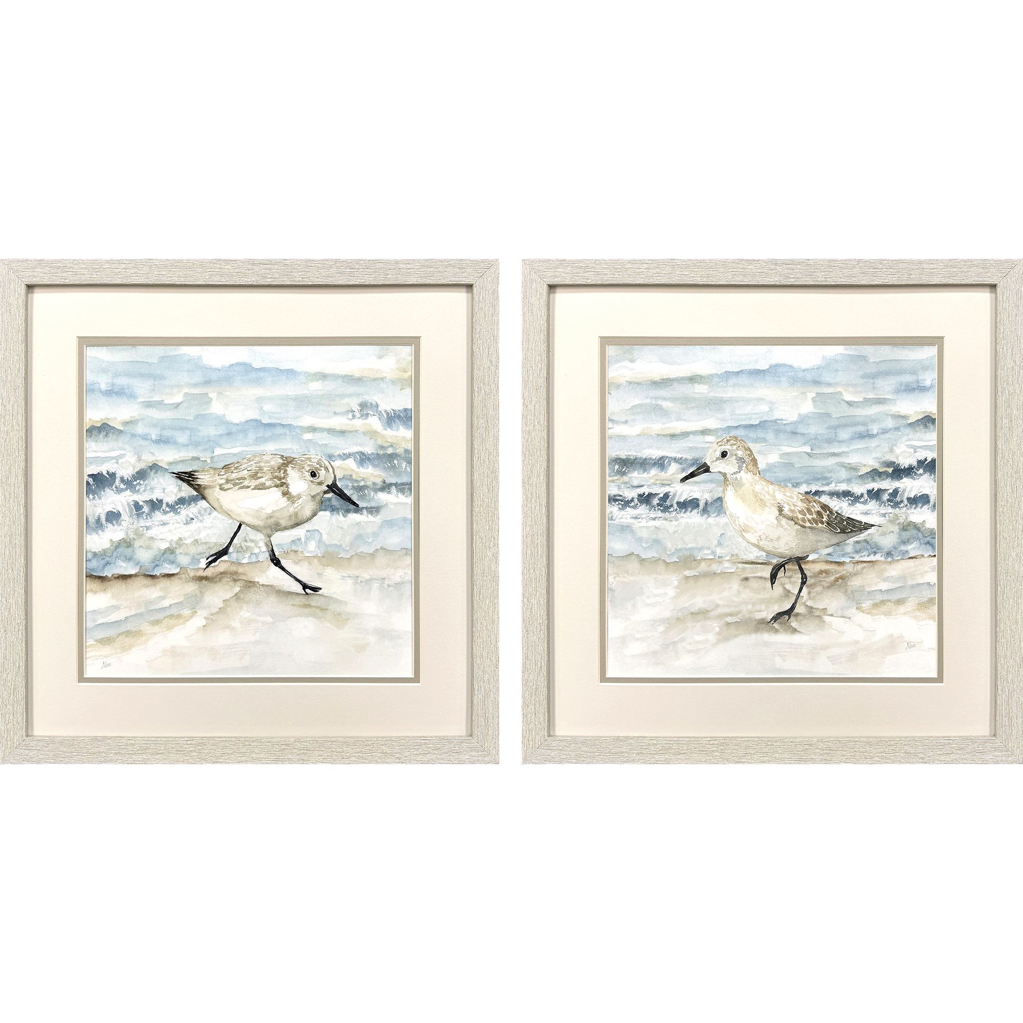 Beach Sandpipers Blue and Beige Framed Art, Propac