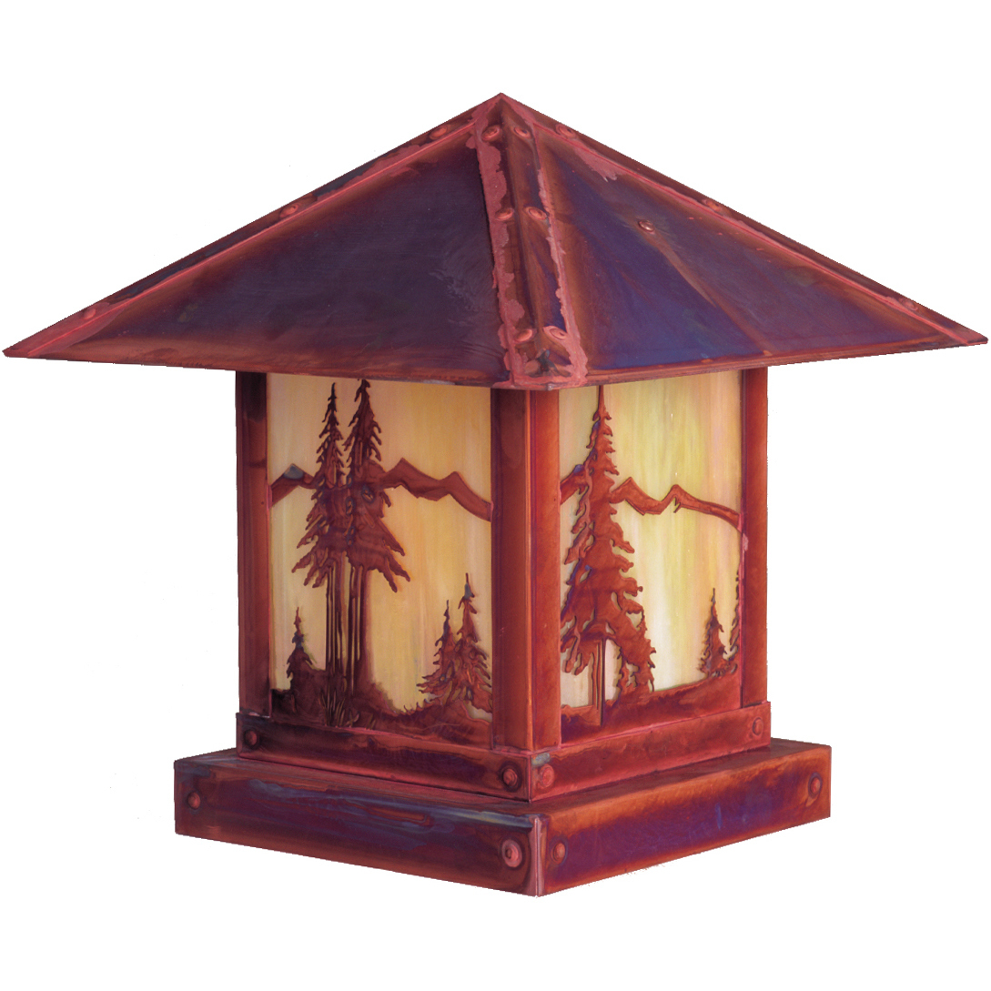 Timber Ridge 1 Light 11 inch Verdigris Patina Column Mount in White Opalescent, Trout Filigree