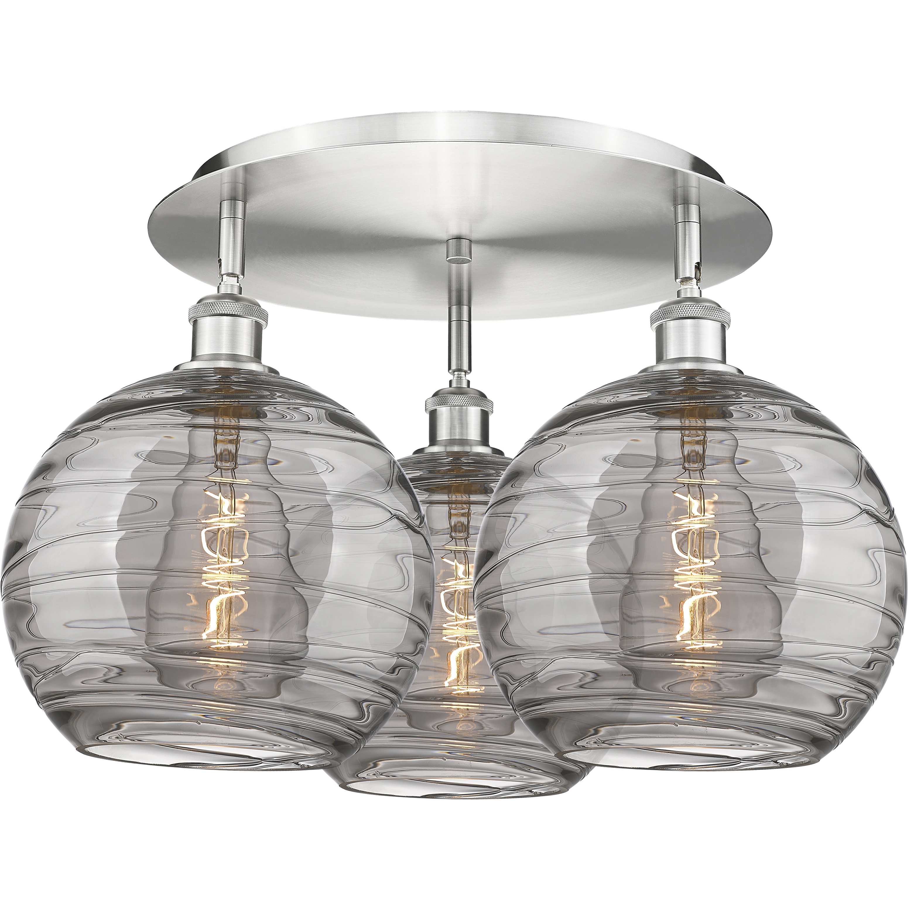 Ballston Athens Deco Swirl 3 Light 21.75 inch Satin Nickel Flush Mount Ceiling Light