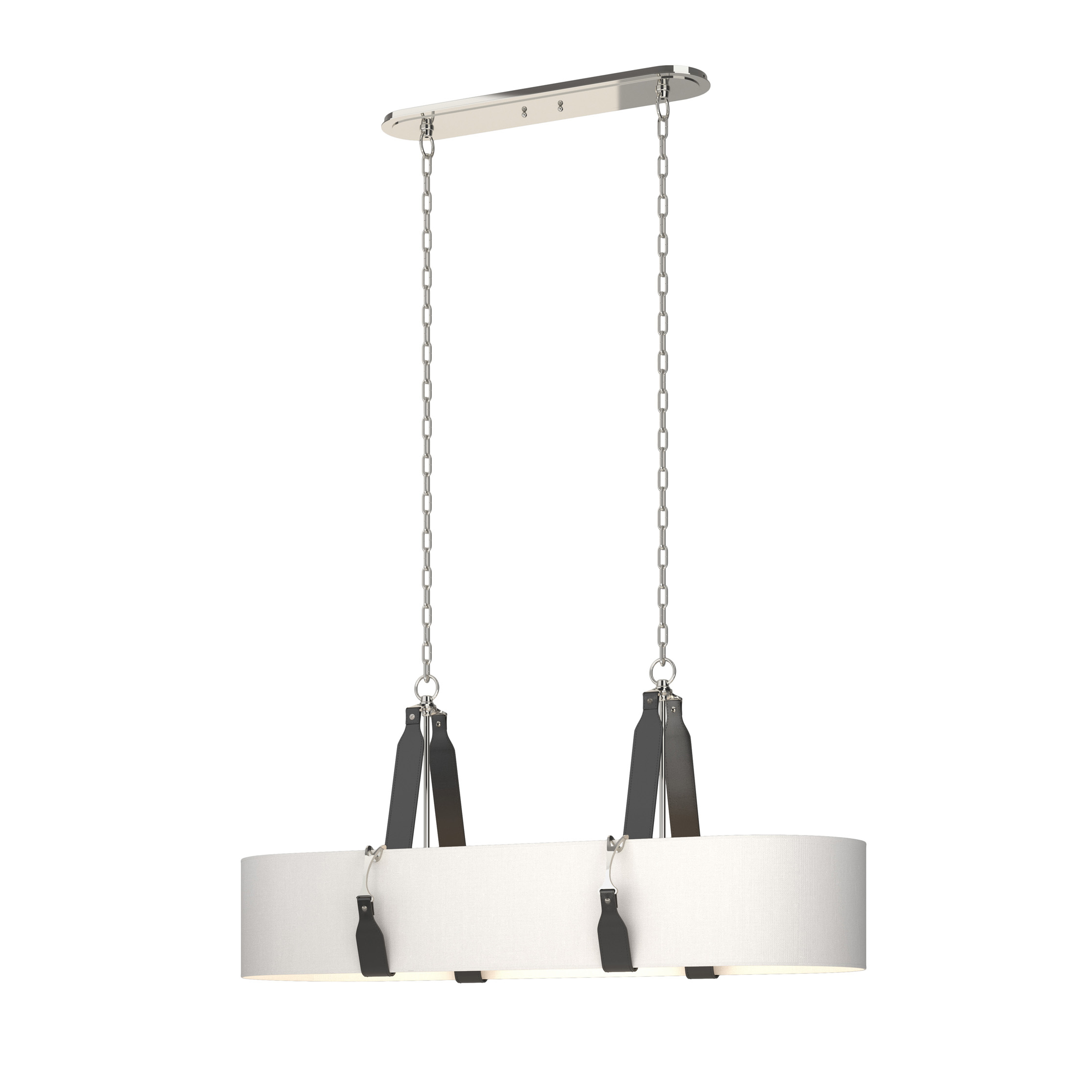 Saratoga 4 Light 46 inch Polished Nickel Pendant Ceiling Light in Leather Black, Natural Anna, Oval