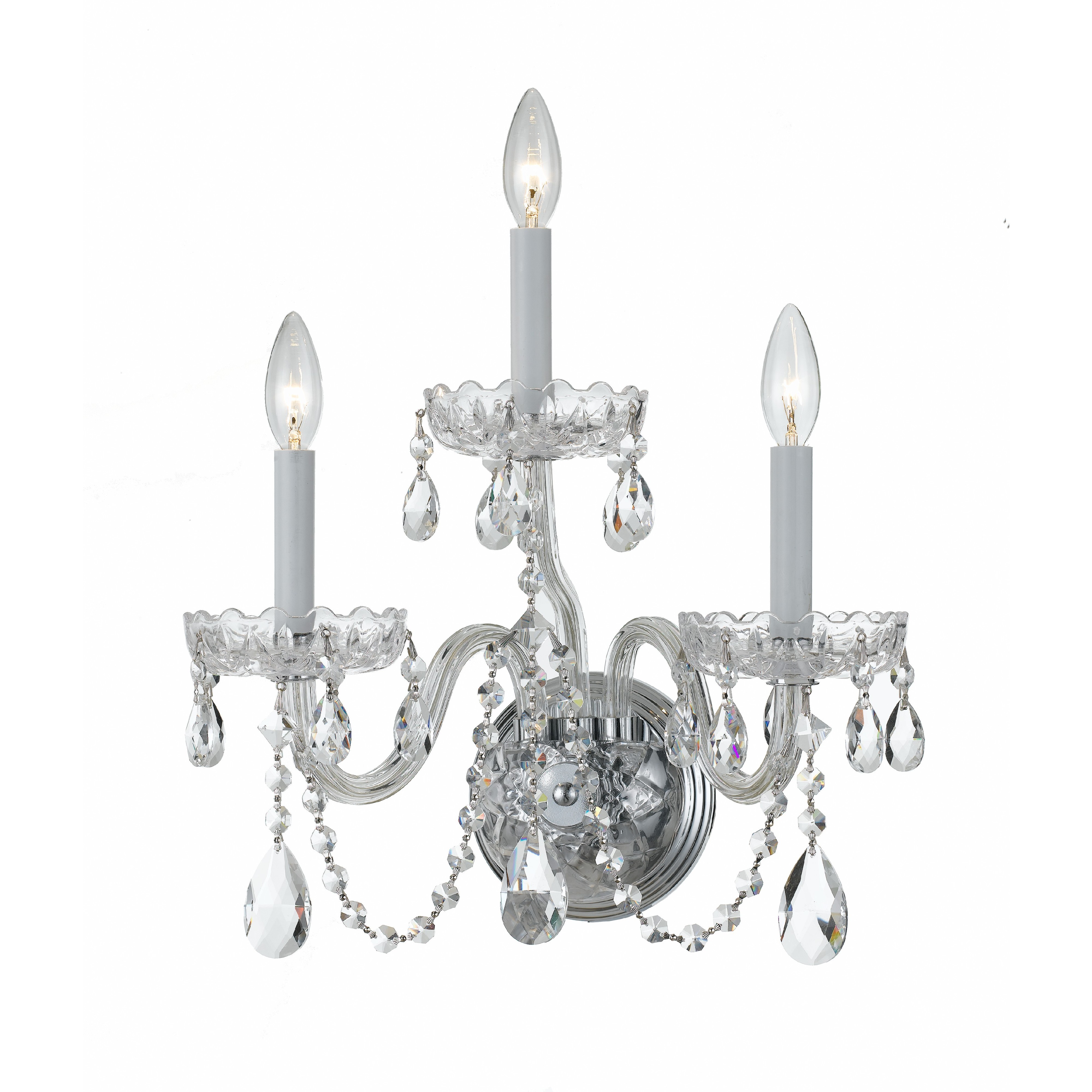 Traditional Crystal Sconce Wall Light in Clear Spectra, Polished Chrome