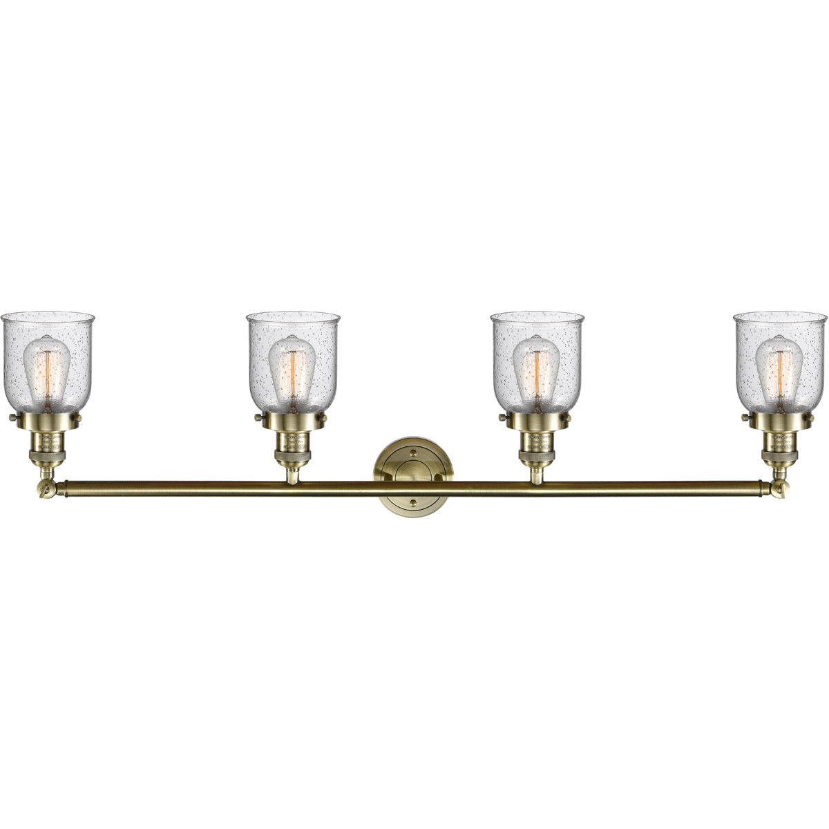 Franklin Restoration Small Bell 4 Light 42 inch Antique Brass Bath Vanity Light Wall Light in Incandescent, Seedy Glass, Franklin Restoration