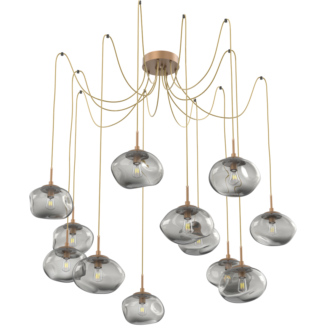 Nova 12 Light 19 inch Novel Brass Swag Multi-Pendant Ceiling Light in Smoke