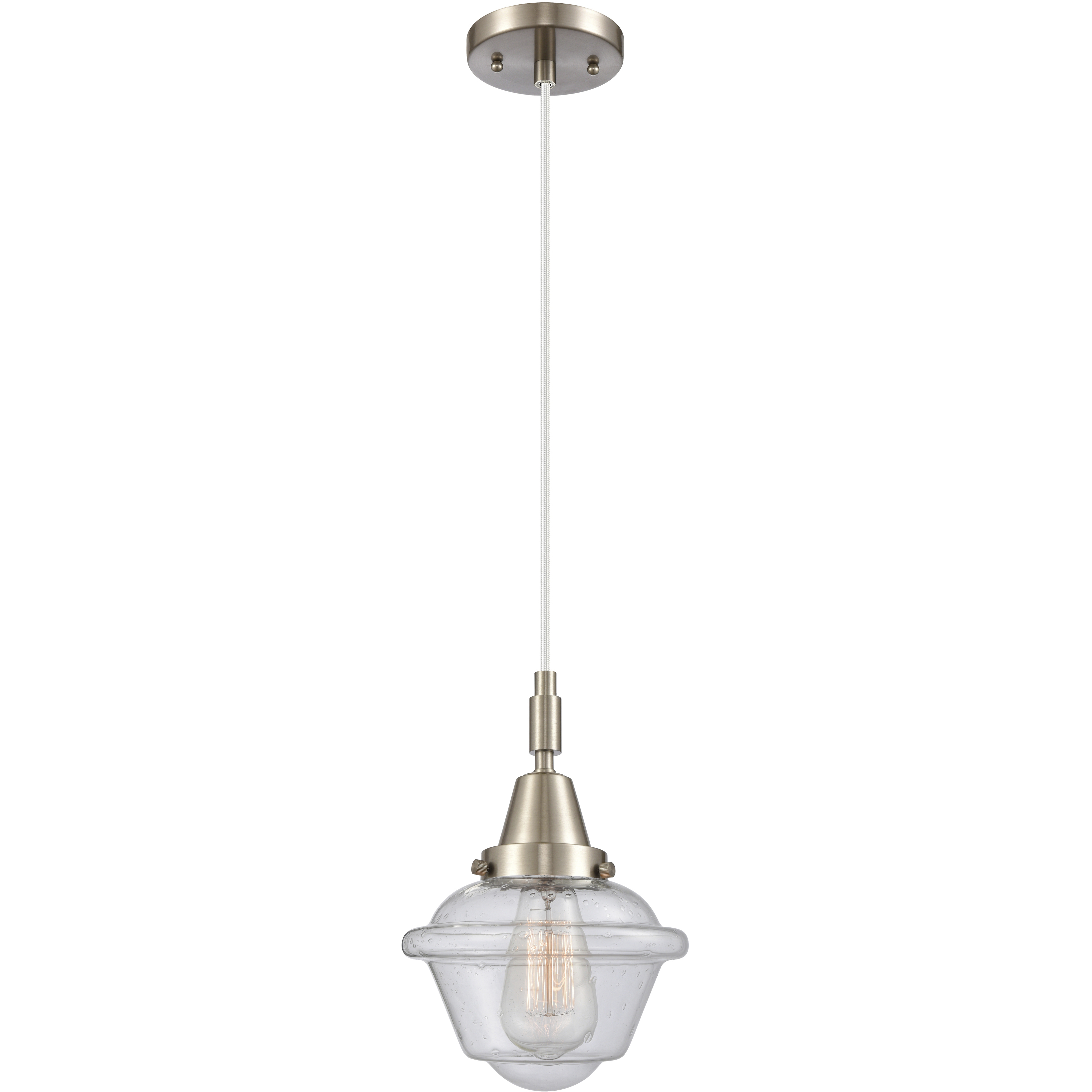 Oxford 1 Light 7.25 inch Brushed Satin Nickel Mini Pendant Ceiling Light in Seedy Glass