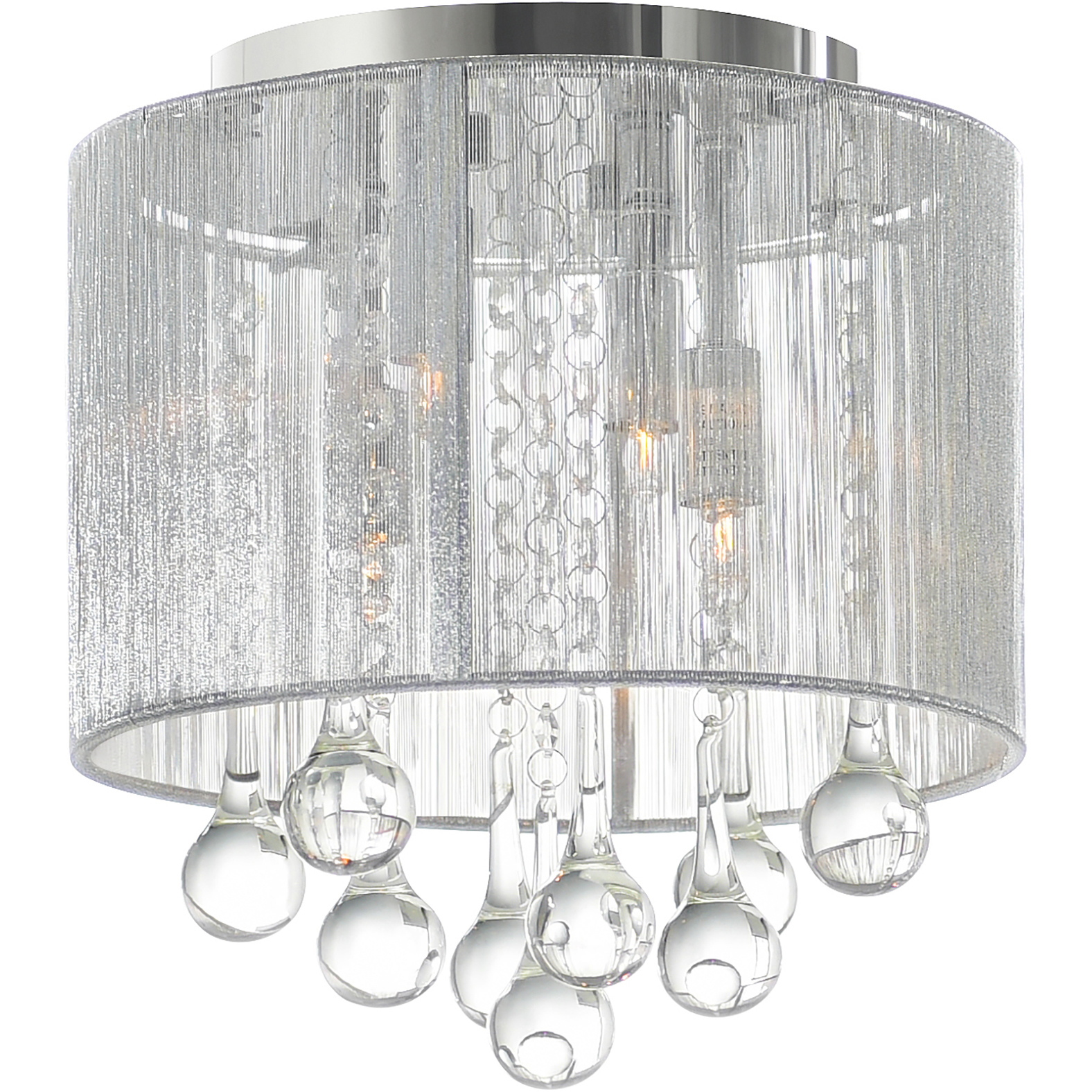Water Drop 4 Light 10 inch Chrome Drum Shade Flush Mount Ceiling Light in Silver
