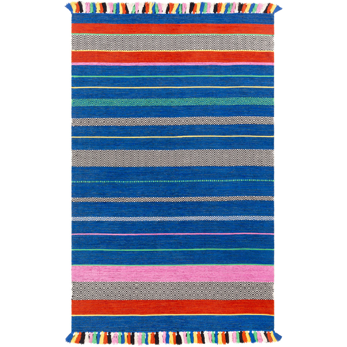 Trenza 72 X 48 inch Bright Blue/Black/Dark Blue/Grass Green/Dark Red Rugs, Rectangle
