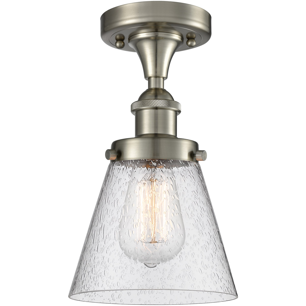 Ballston Small Cone LED 6 inch Brushed Satin Nickel Flush Mount Ceiling Light in Seedy Glass, Ballston