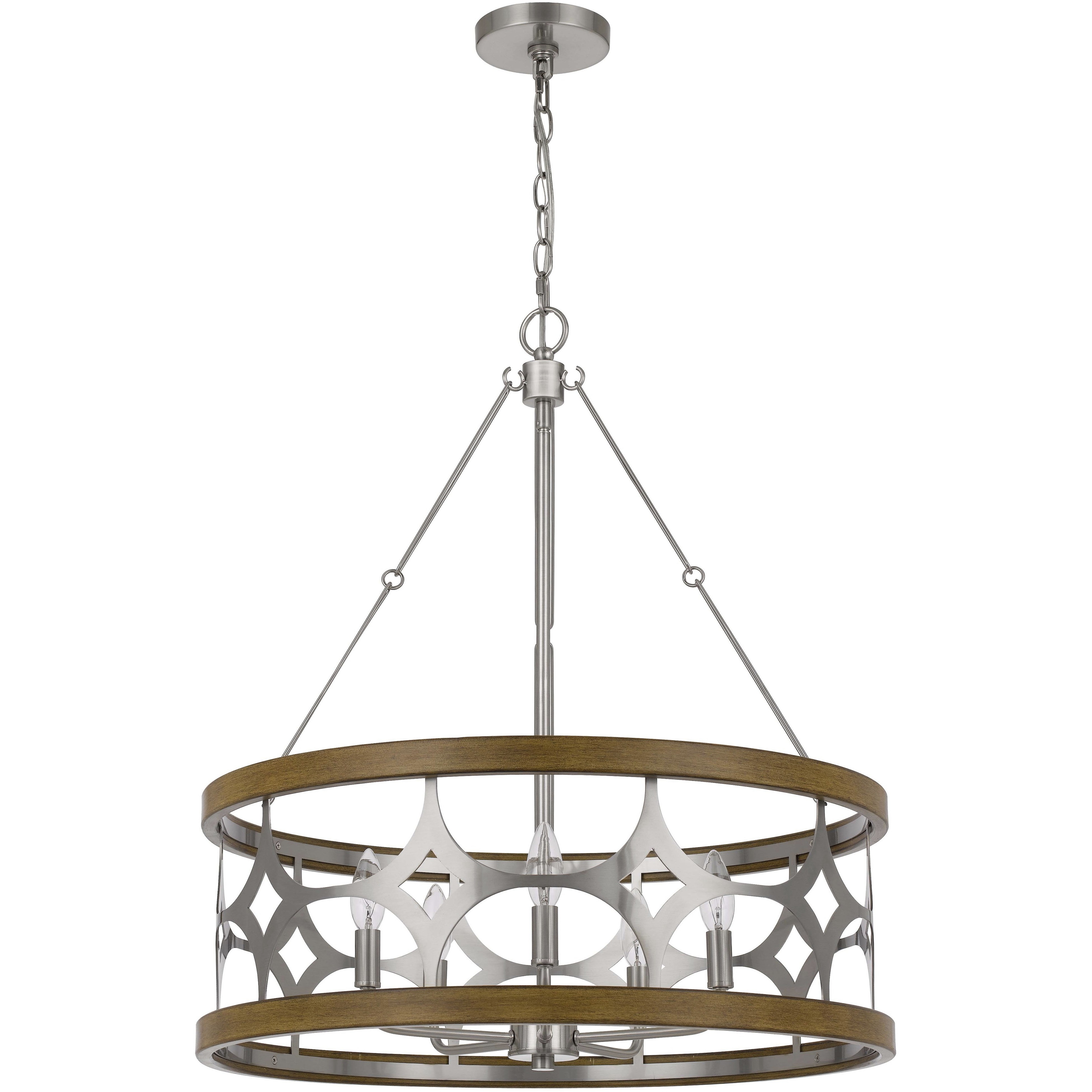 Abingdon 5 Light 24 inch Brushed Steel/Oak Chandelier Ceiling Light
