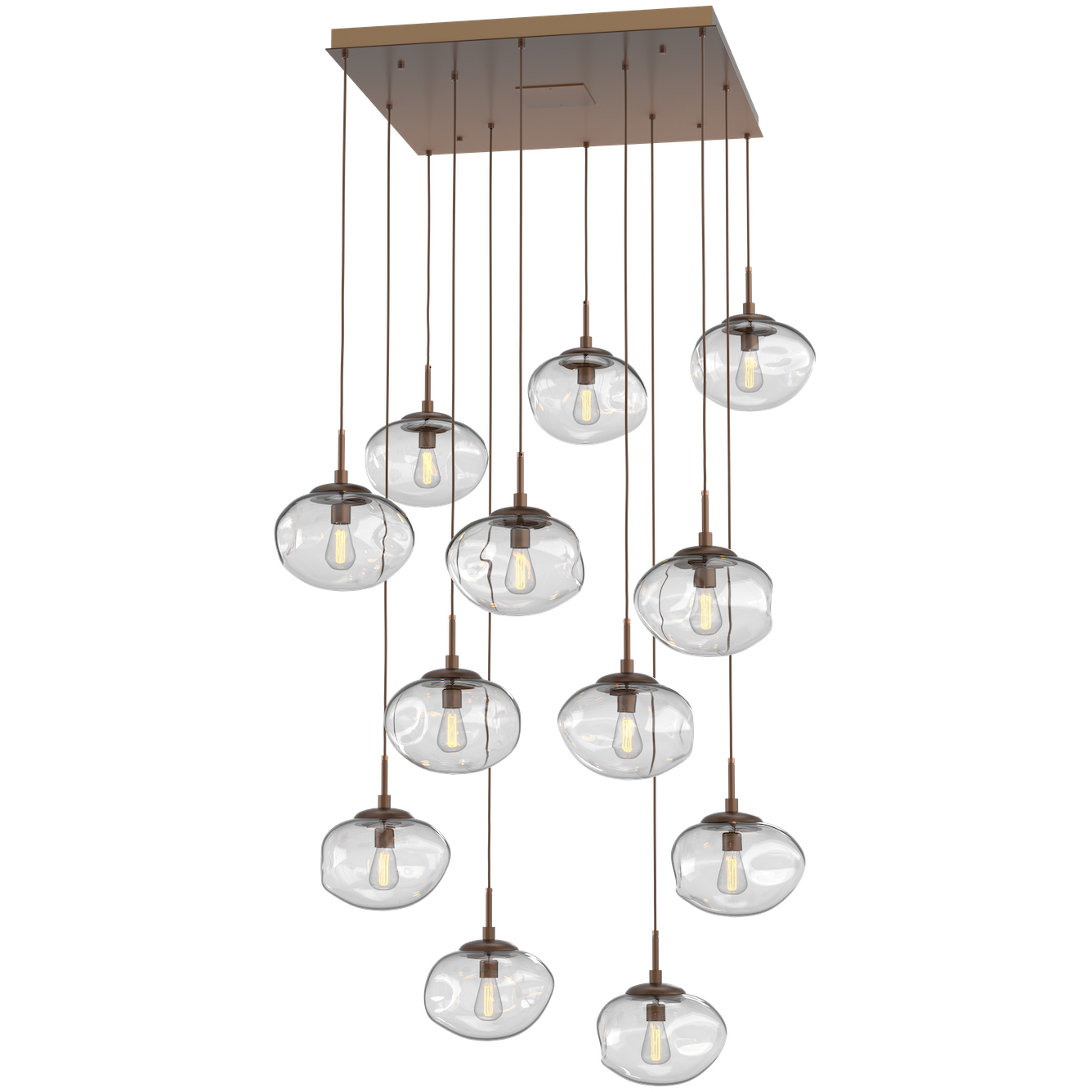 Nova Incandescent 12 Light Burnished Bronze Chandelier Ceiling Light, Square Multi-Pendant