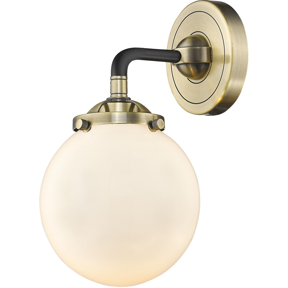 Nouveau Beacon LED 6 inch Black Antique Brass Sconce Wall Light in Matte White Glass, Nouveau