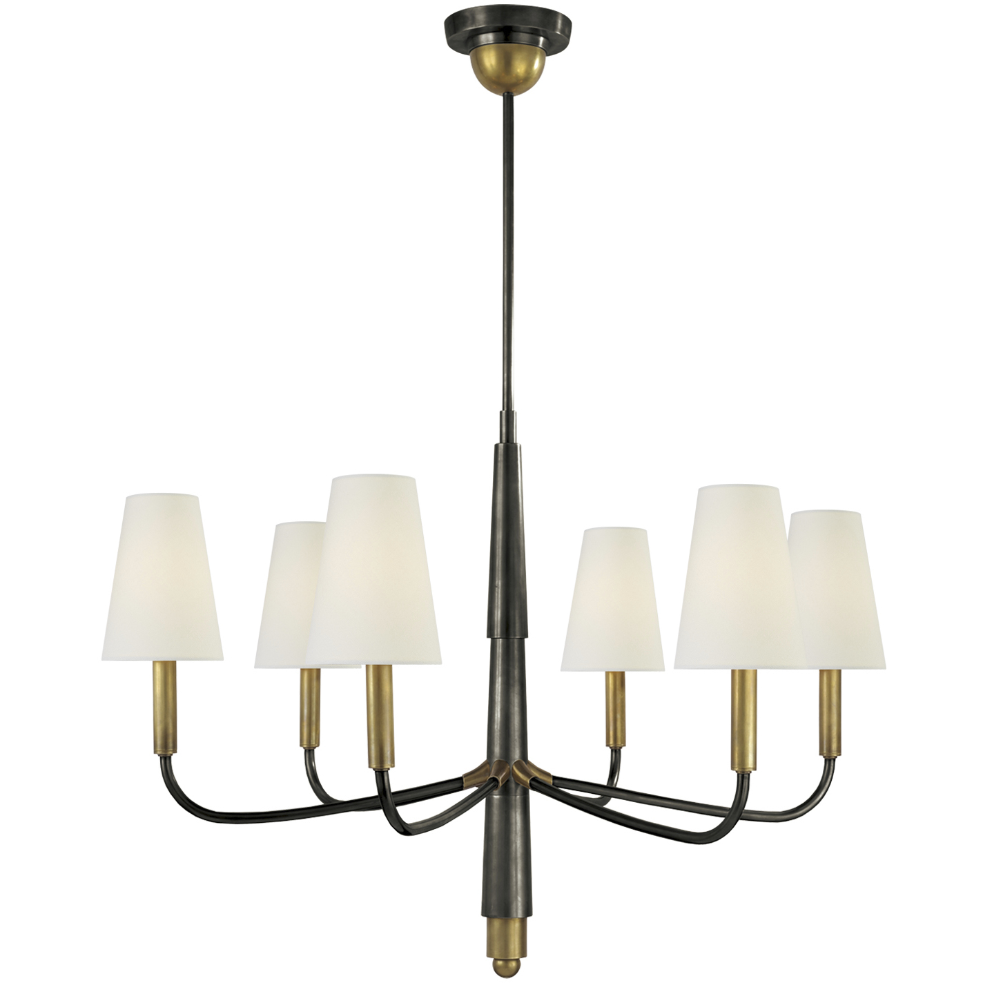 Thomas O'Brien Farlane 6 Light 34 inch Bronze with Antique Brass Chandelier Ceiling Light in Linen, Bronze and Hand-Rubbed Antique Brass, Small