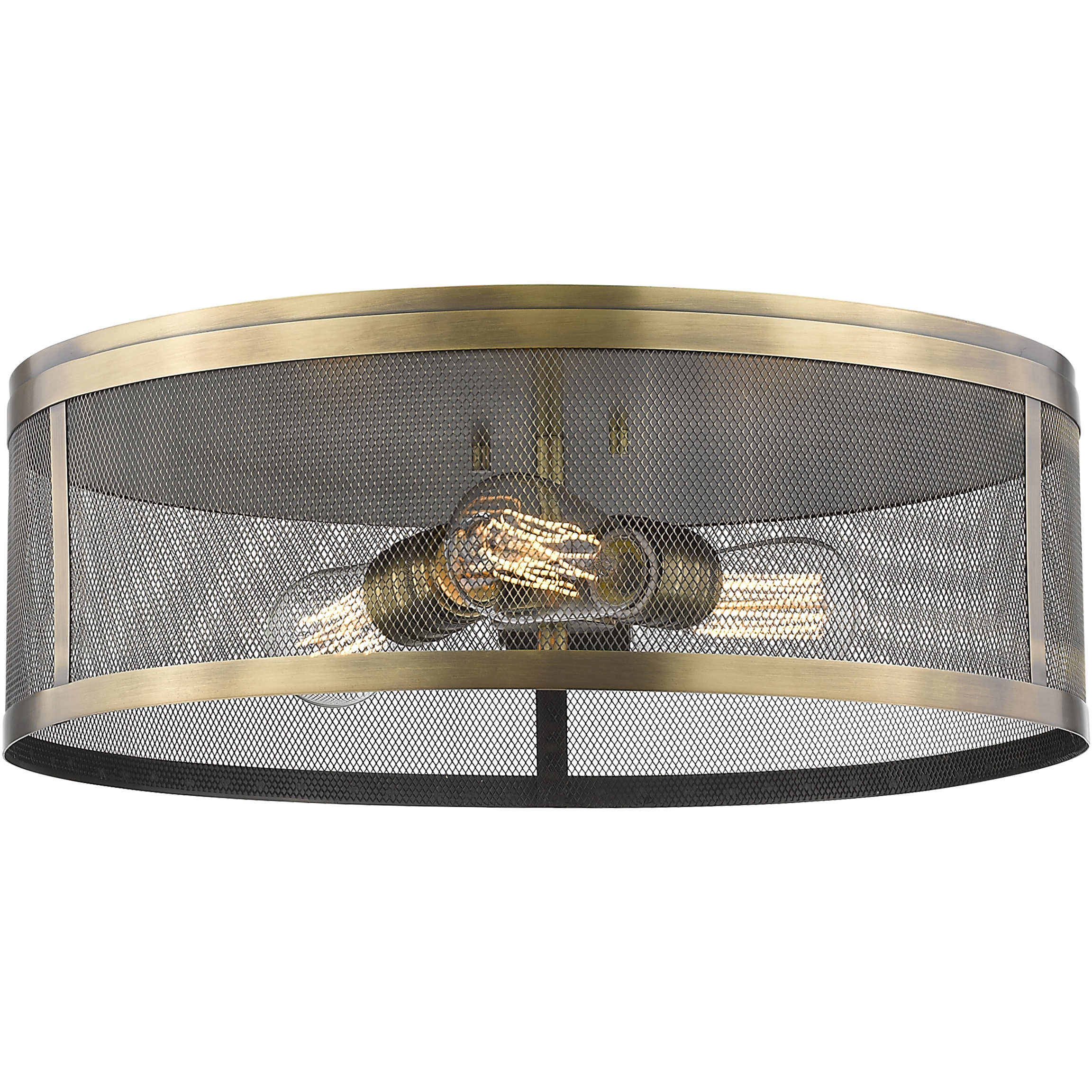 Meshsmith 3 Light 18 inch Natural Brass Flush Mount Ceiling Light in Natural Brass Steel