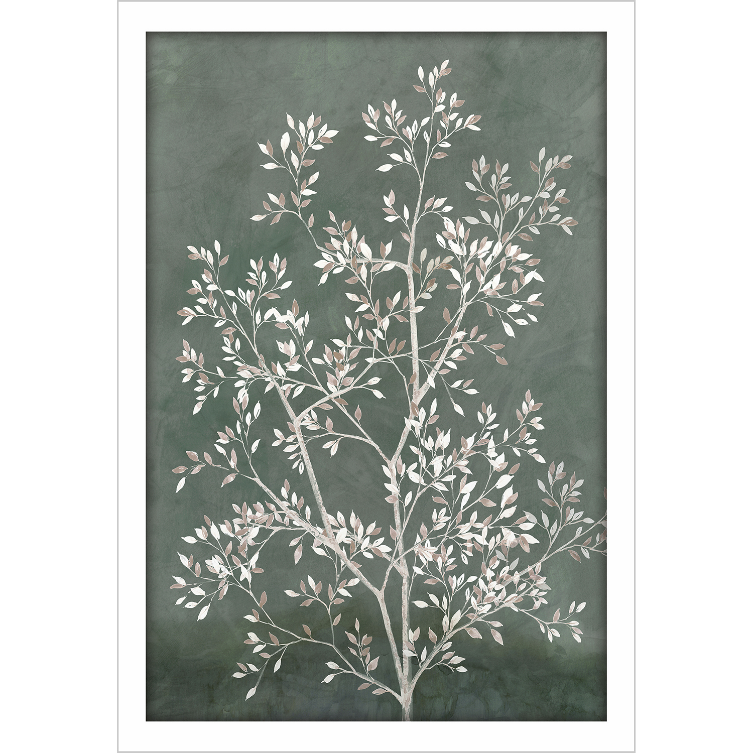 Delicate Tree Green and Beige and White Framed Art