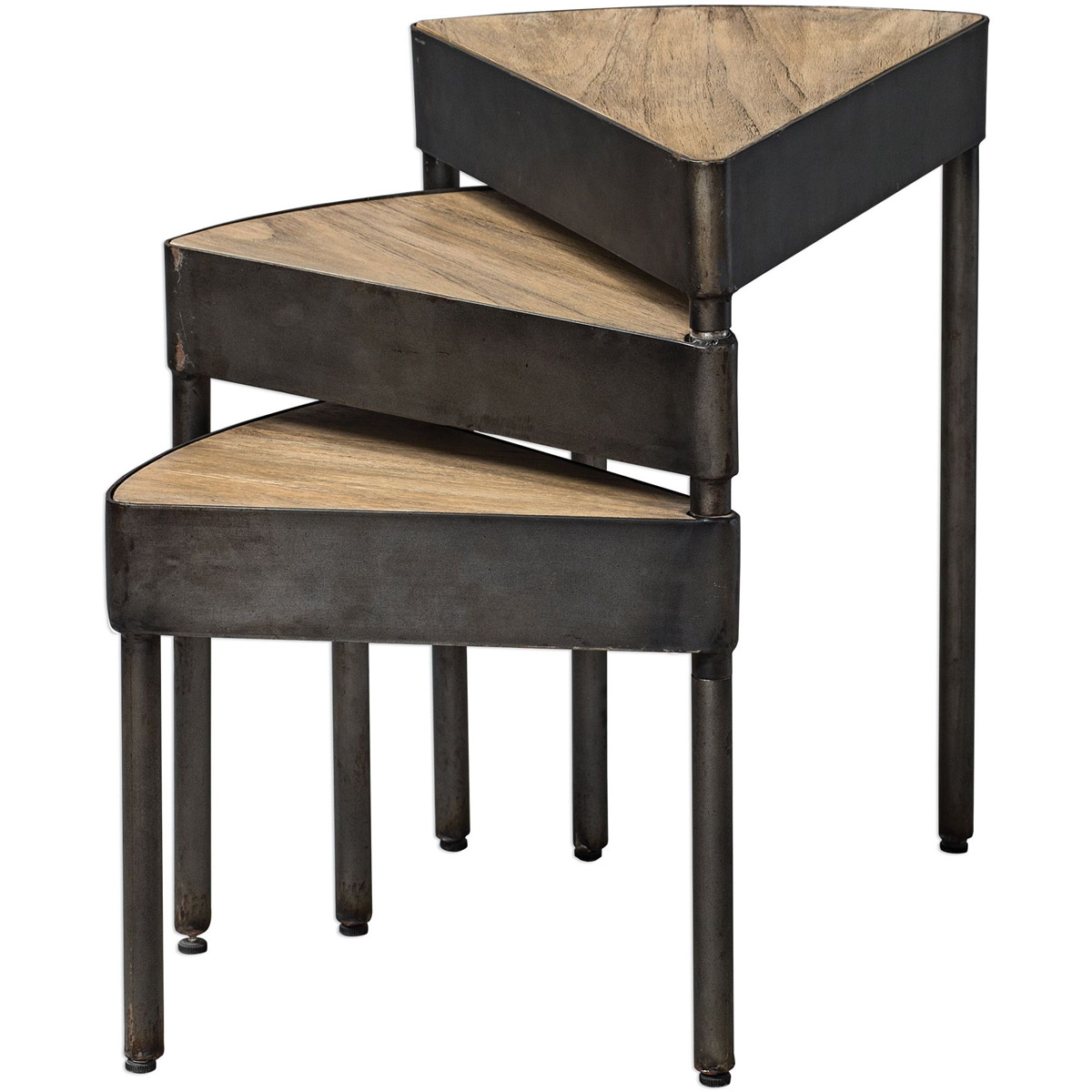 Akito 24 X 20 inch Natural Wheat and Aged Steel Swivel Nesting Table