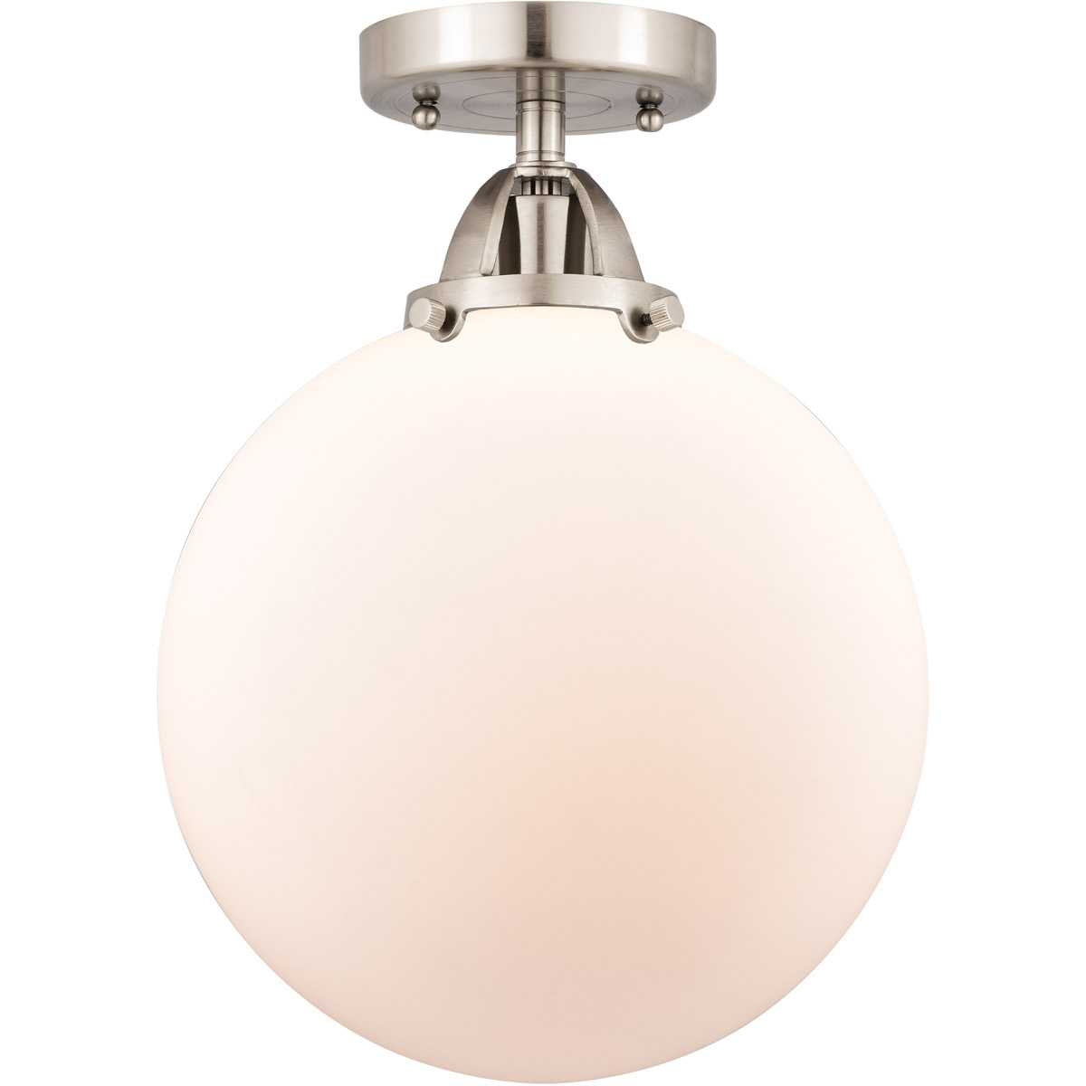 Nouveau 2 Beacon 1 Light 10 inch Brushed Satin Nickel Semi-Flush Mount Ceiling Light in Matte White Glass