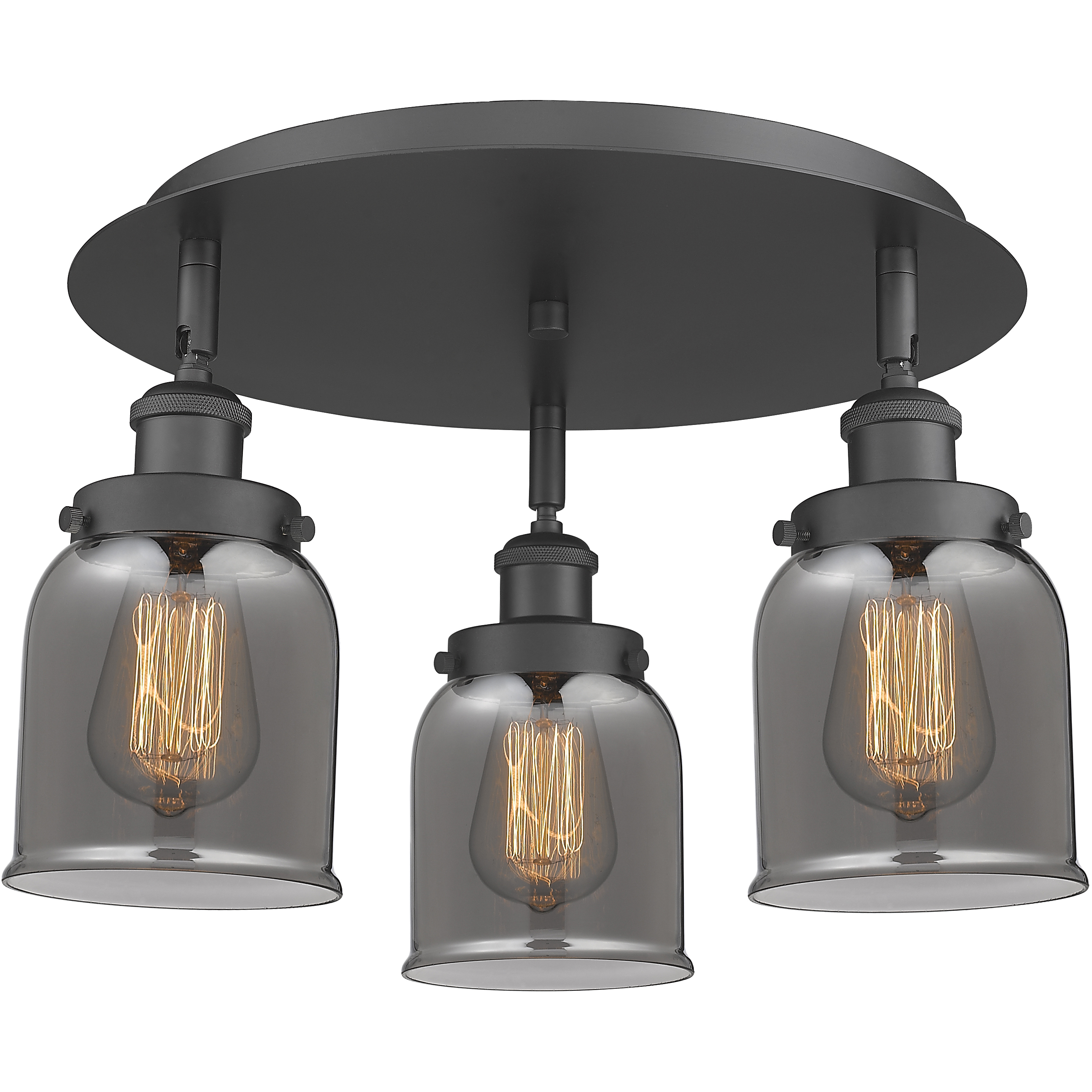 Bell 3 Light 16.75 inch Matte Black Flush Mount Ceiling Light in Plated Smoke