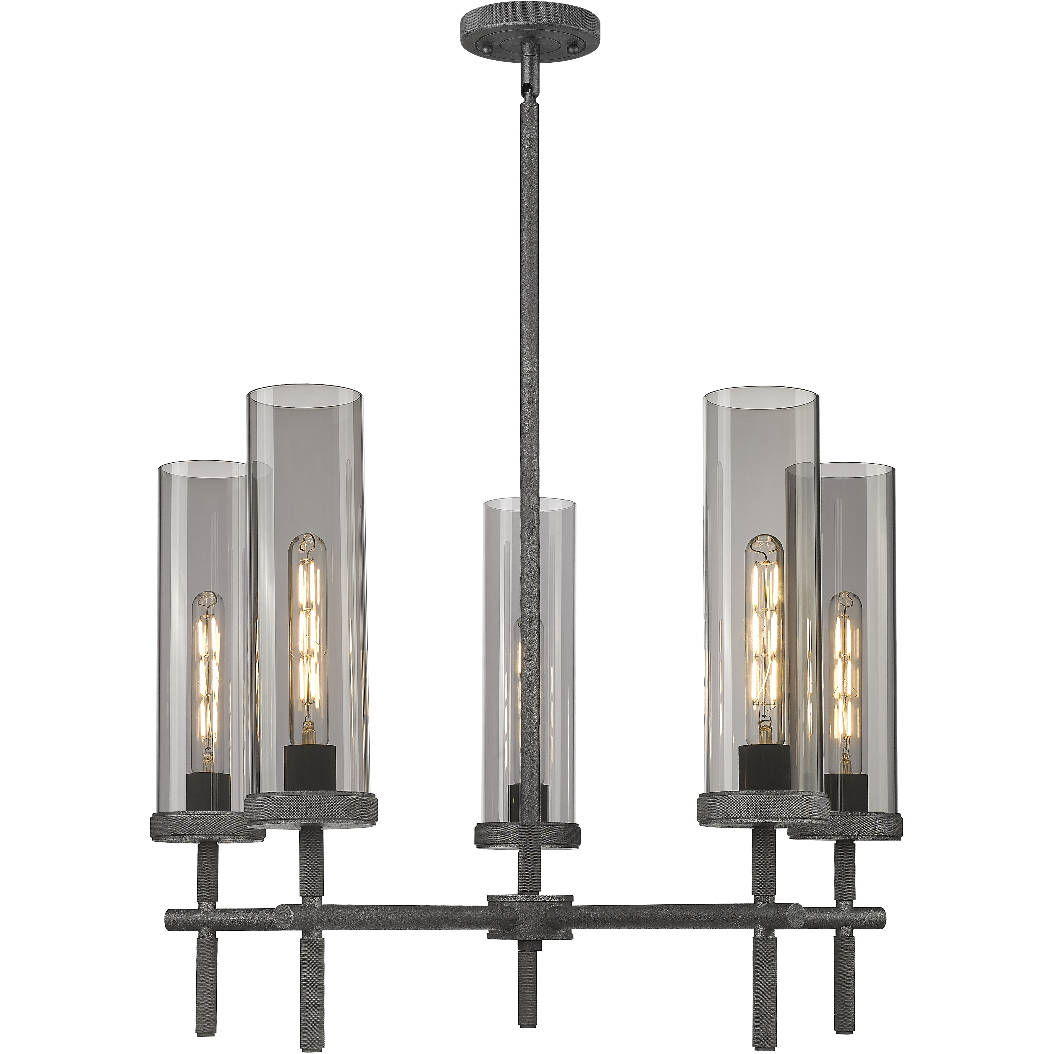Lincoln 5 Light 26.75 inch Weathered Zinc Chandelier Ceiling Light in Light Smoke Glass