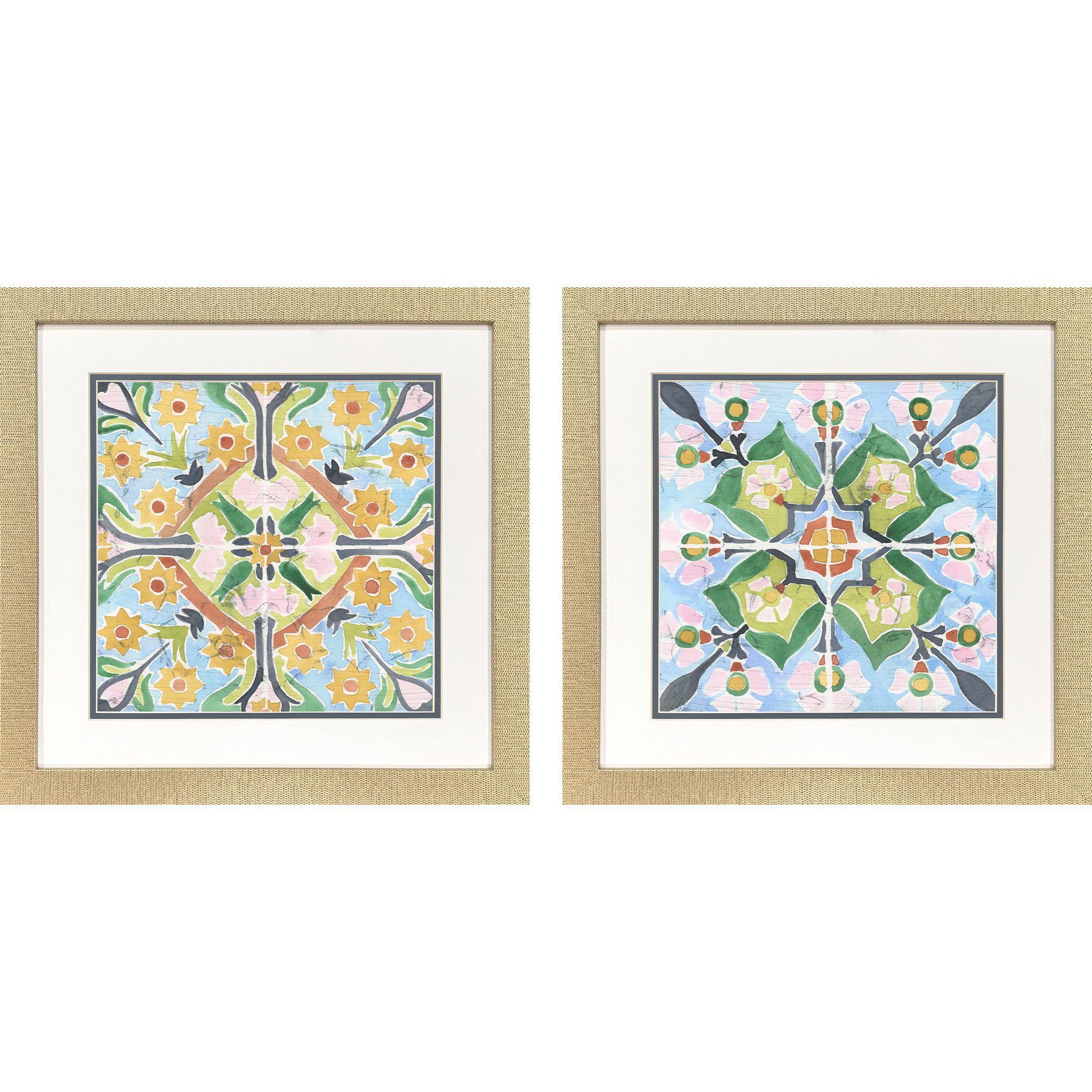 Art Nouveau Tiles I Green and Blue and Pink and Orange Framed Art, Propac