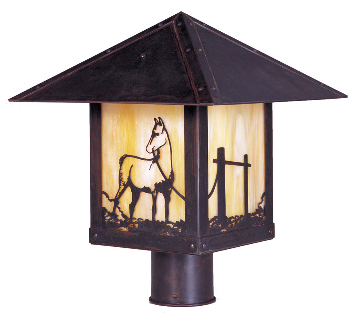 Timber Ridge 1 Light 12 inch Mission Brown Post Mount in Amber Mica