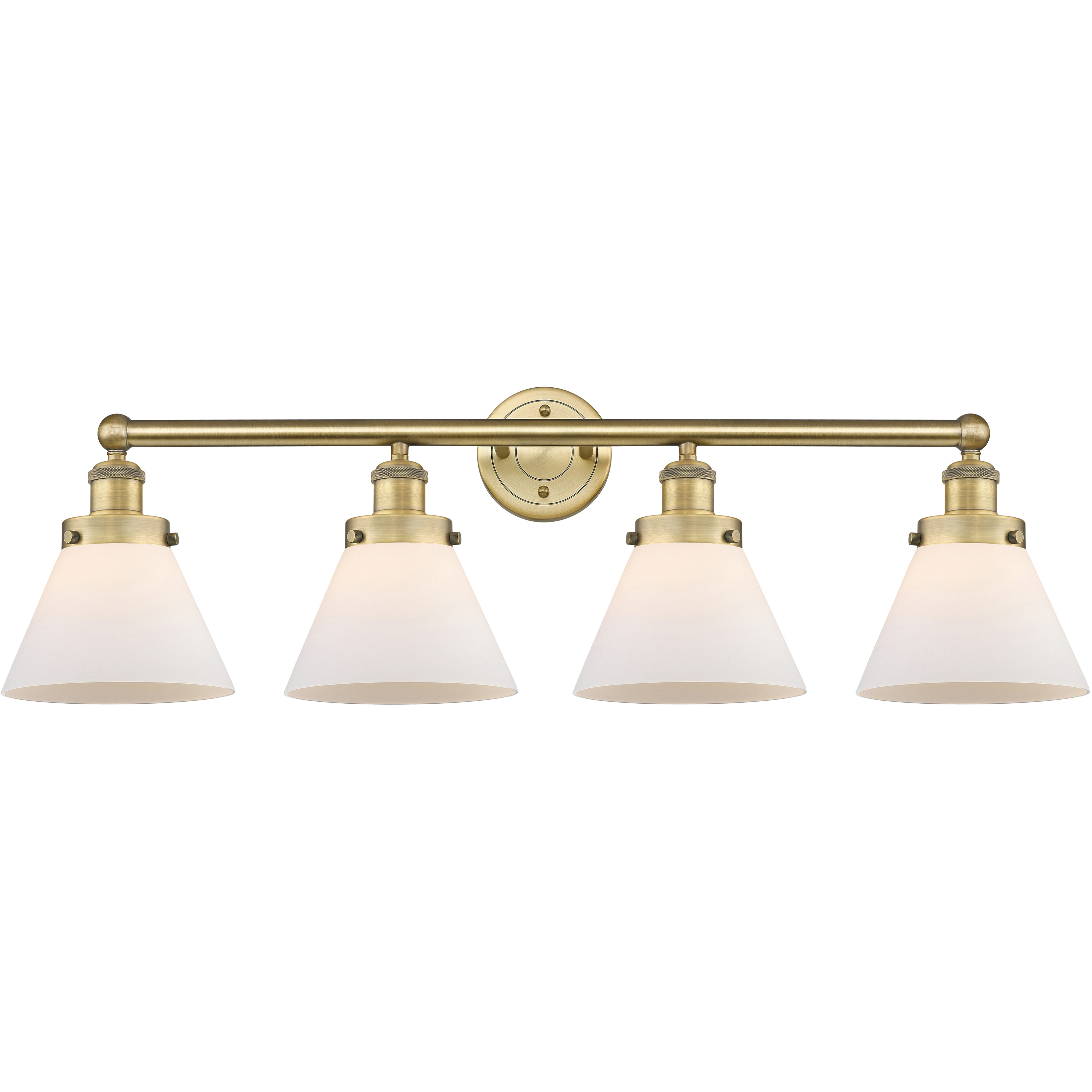 Cone 4 Light 34.75 inch Brushed Brass Bath Vanity Light Wall Light in Matte White Glass, Large