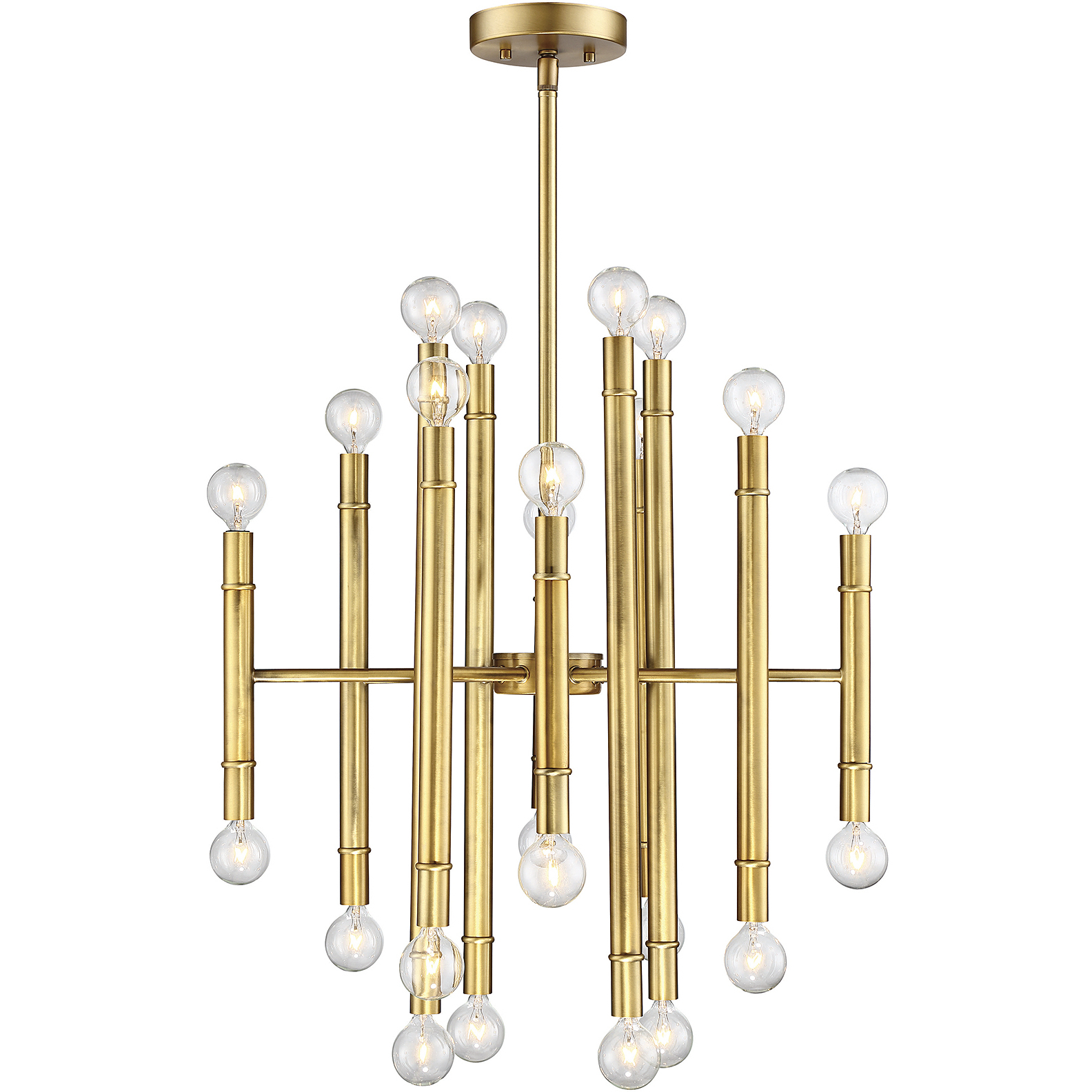 Mid-Century Modern 24 Light 22 inch Natural Brass Chandelier Ceiling Light