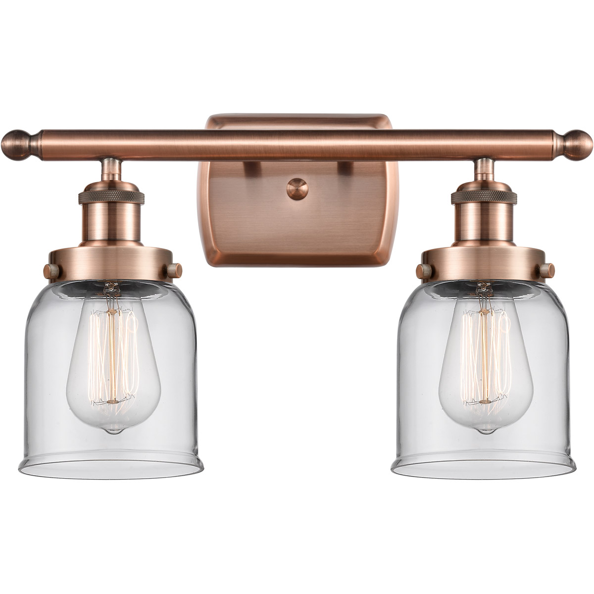 Ballston Small Bell 2 Light 16 inch Antique Copper Bath Vanity Light Wall Light in Clear Glass