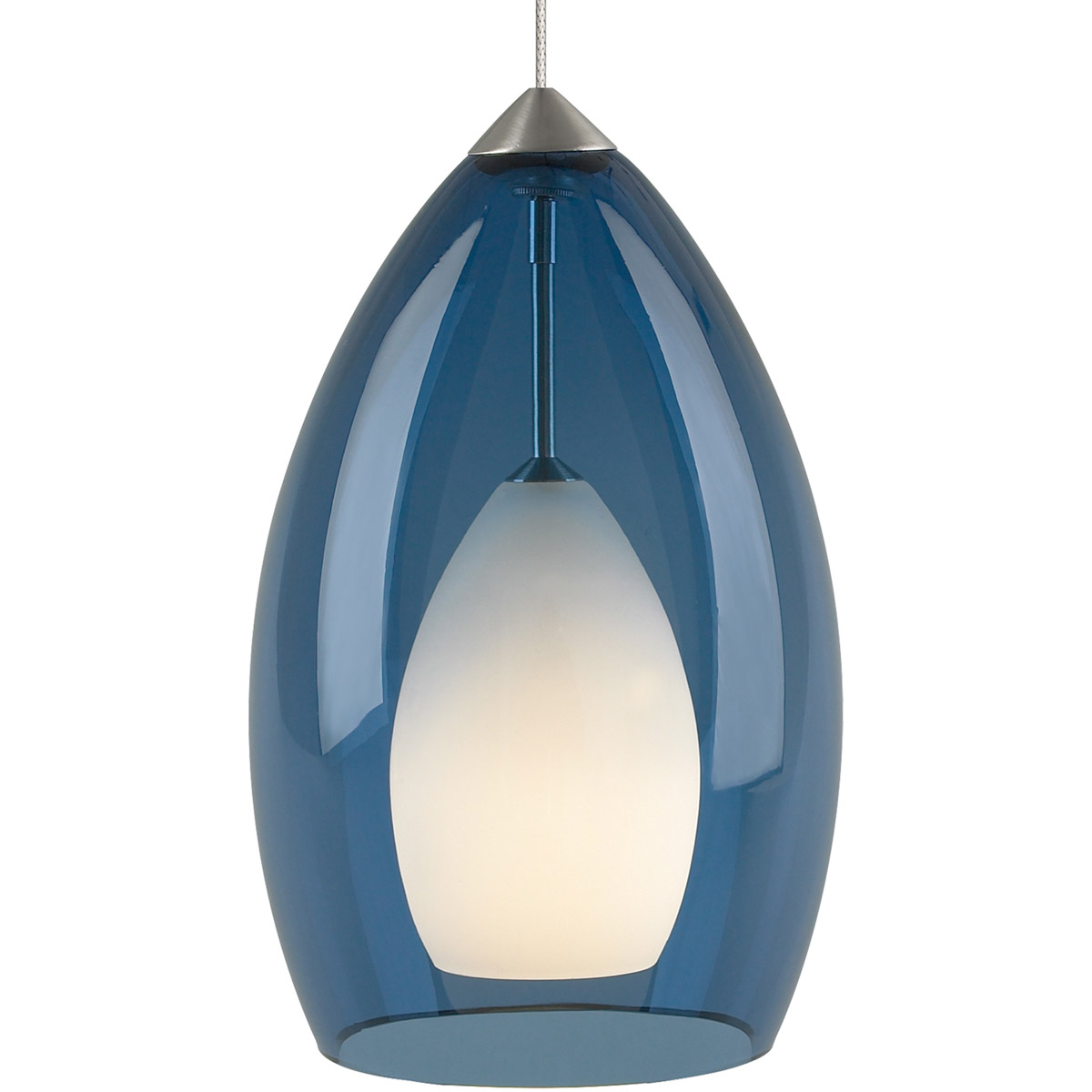 Fire 1 Light 12 Satin Nickel Low-Voltage Pendant Ceiling Light in FreeJack, Steel Blue Glass