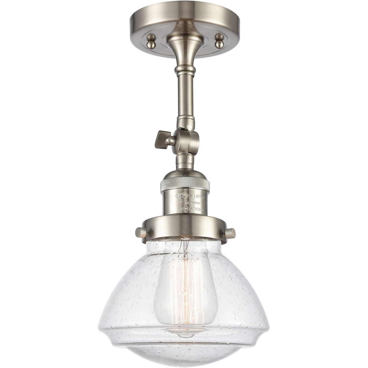 Franklin Restoration Olean LED 7 inch Brushed Satin Nickel Semi-Flush Mount Ceiling Light in Seedy Glass, Franklin Restoration