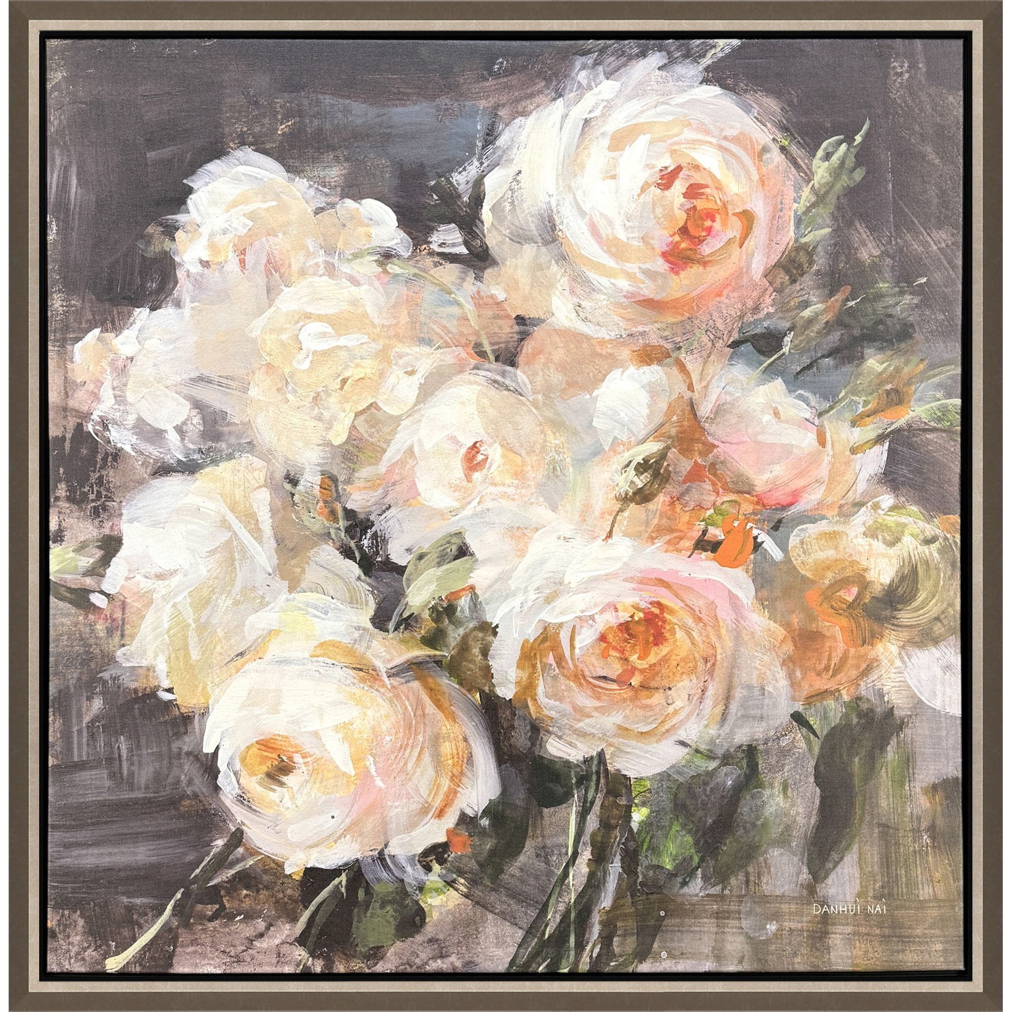 Bradene Roses Pink and Green and Multi and White Canvas