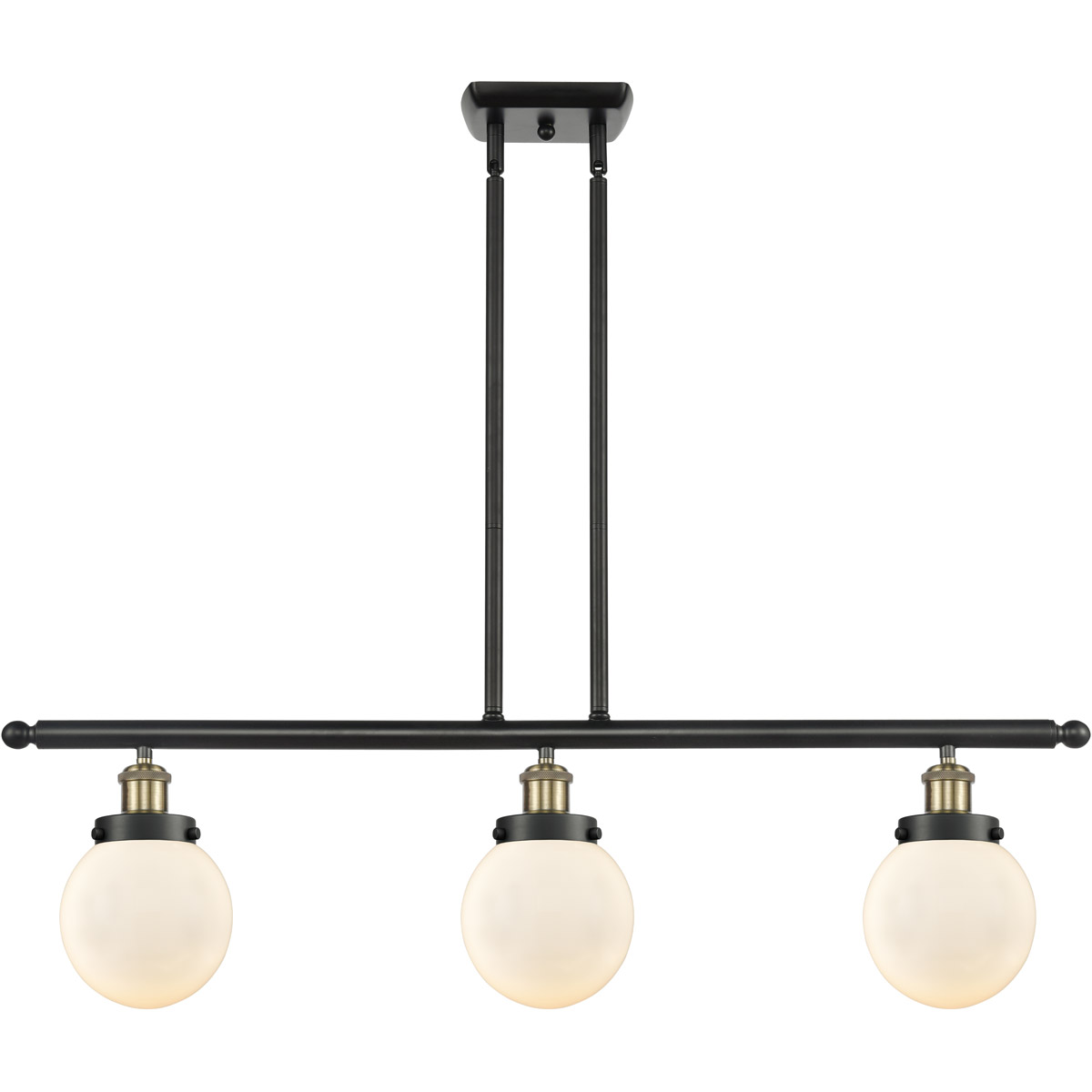 Ballston Beacon 3 Light 36 inch Black Antique Brass Island Light Ceiling Light in Matte White Glass