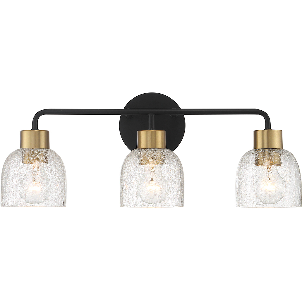 Flagler 3 Light 22 inch Matte Black with Warm Brass Accents Bathroom Vanity Light Wall Light, Lighting One