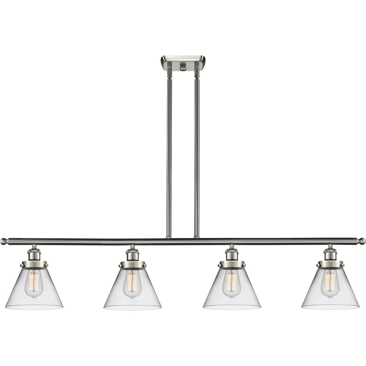 Ballston Large Cone 4 Light 48 inch Brushed Satin Nickel Island Light Ceiling Light in Clear Glass, Ballston