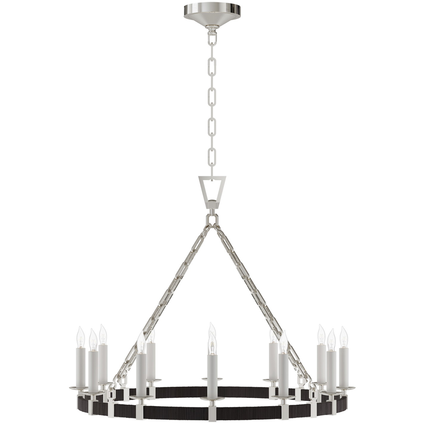 Chapman & Myers Darlana5 LED 30 inch Polished Nickel and Black Rattan Ring Chandelier Ceiling Light, Medium